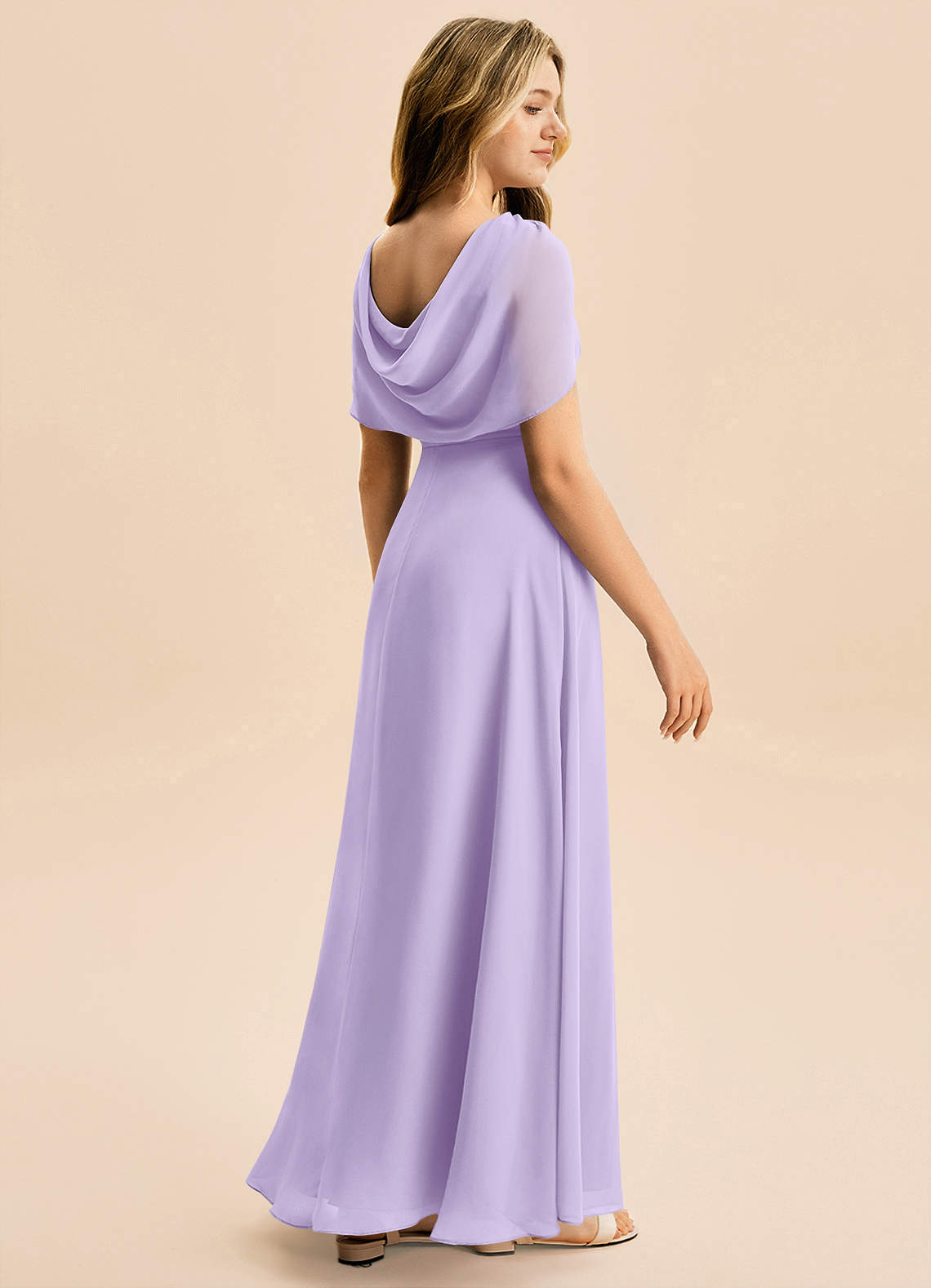 Azazie Emma Junior Robe Trapèze en Mousseline de soie Plissée Lilas image5