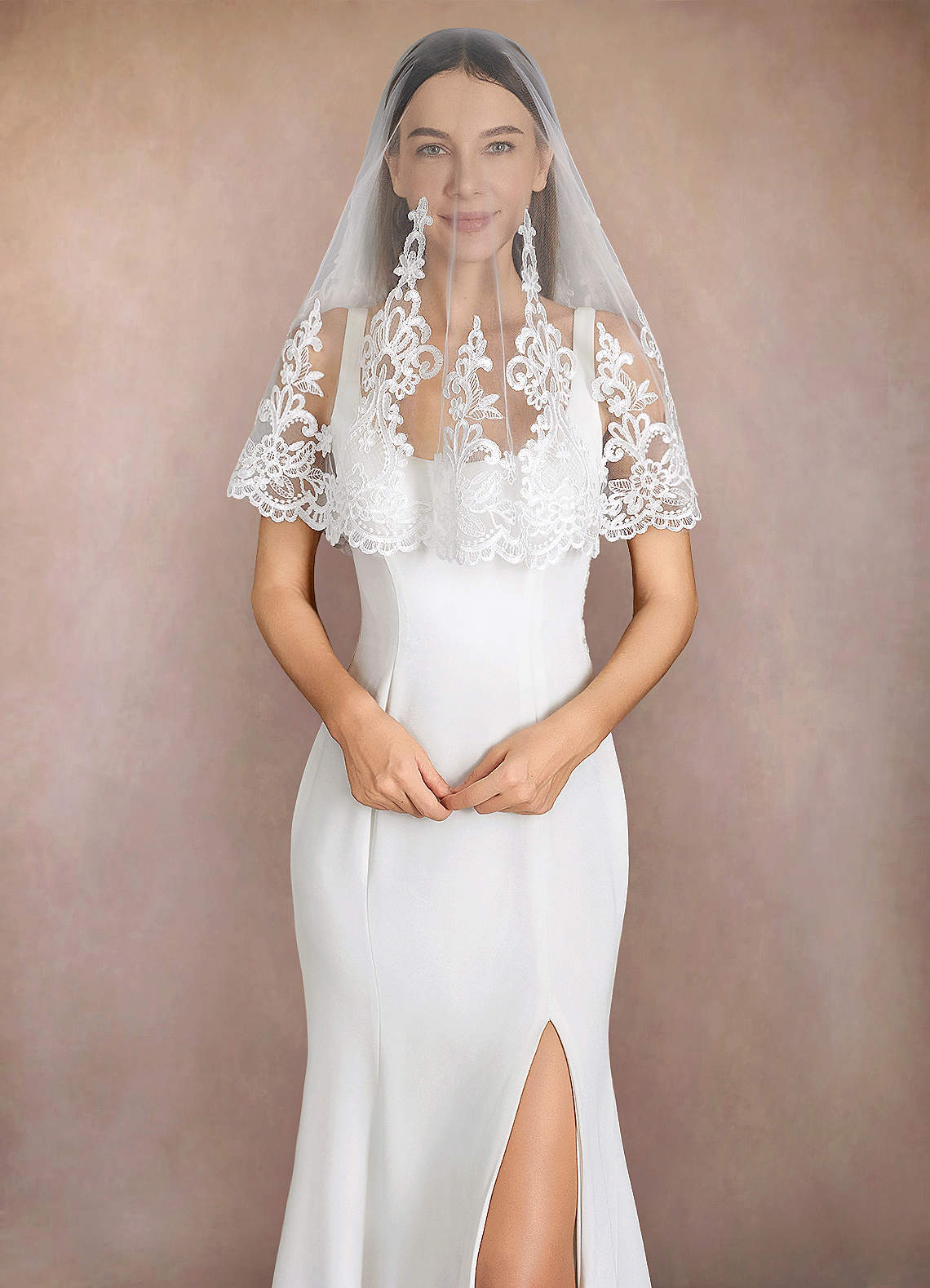 front Princess Lace Elbow Veil With Blusher