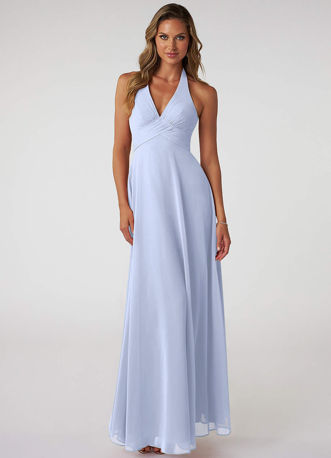 Azazie Tessie Bridesmaid Dresses Ice A-Line V-Neck Pleated Chiffon Dress image1