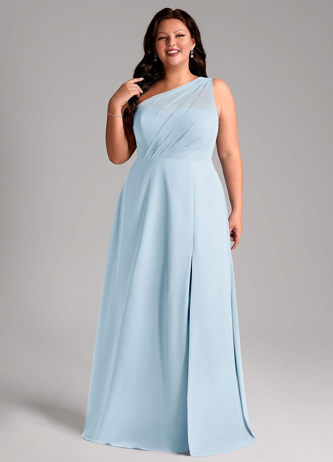 Azazie Phaedra Vestidos de madrinha de casamento Vestido Céu Azul de Chiffon de Linha A com Um ombro image12