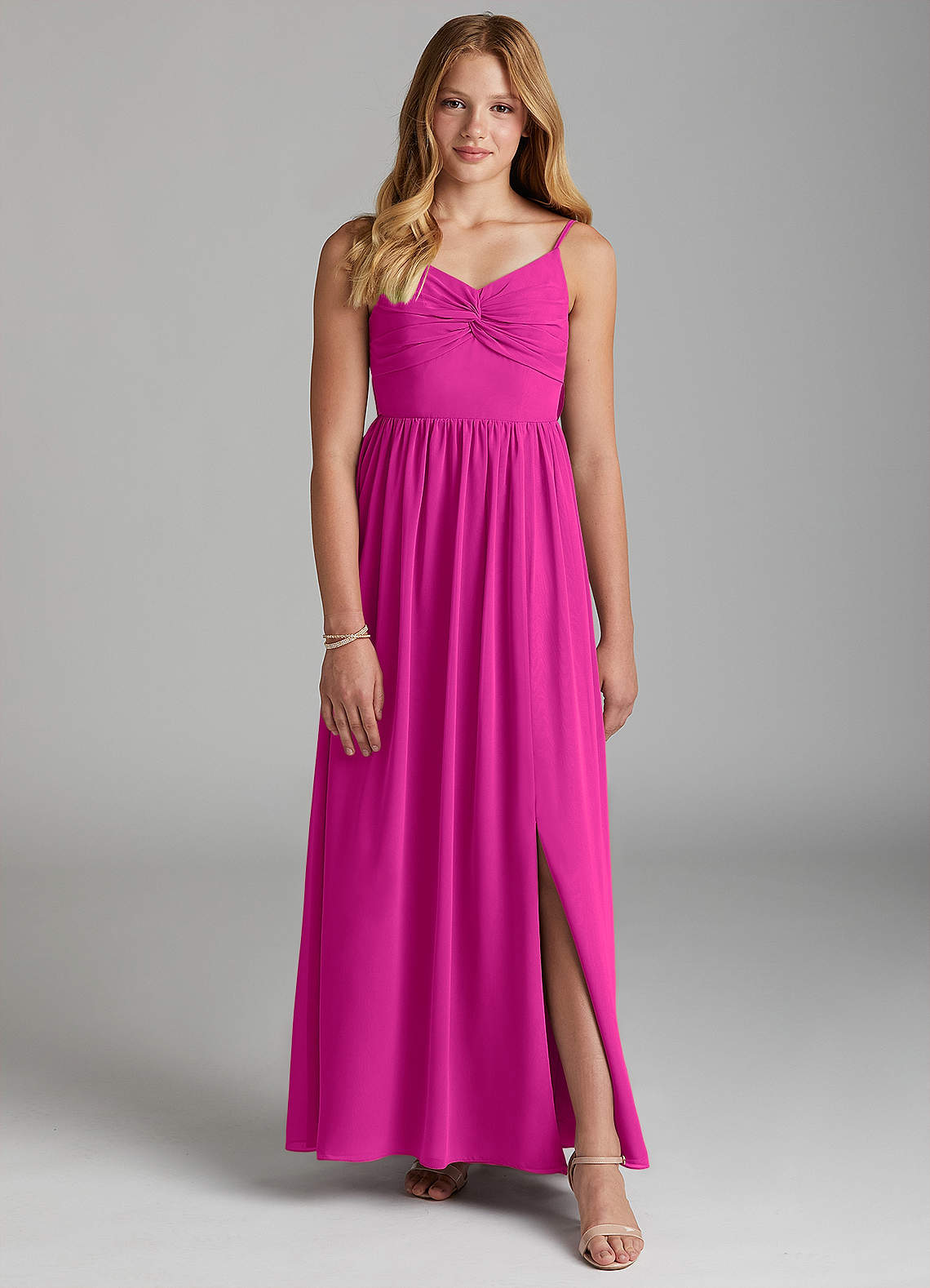 Azazie A-Line/Princess V-Neck Floor-Length Chiffon Junior Bridesmaid Dresses - Fuchsia