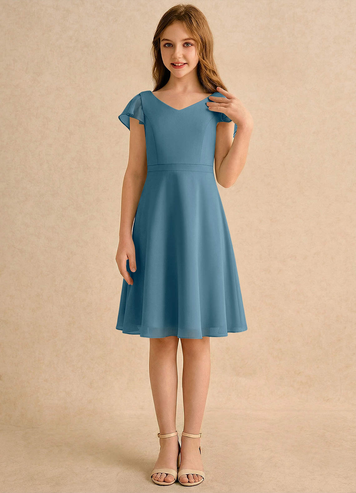 Azazie Narin Girls Formal Flower Girl Klänningar Klä A-Line i Chiffong med ärmar image3
