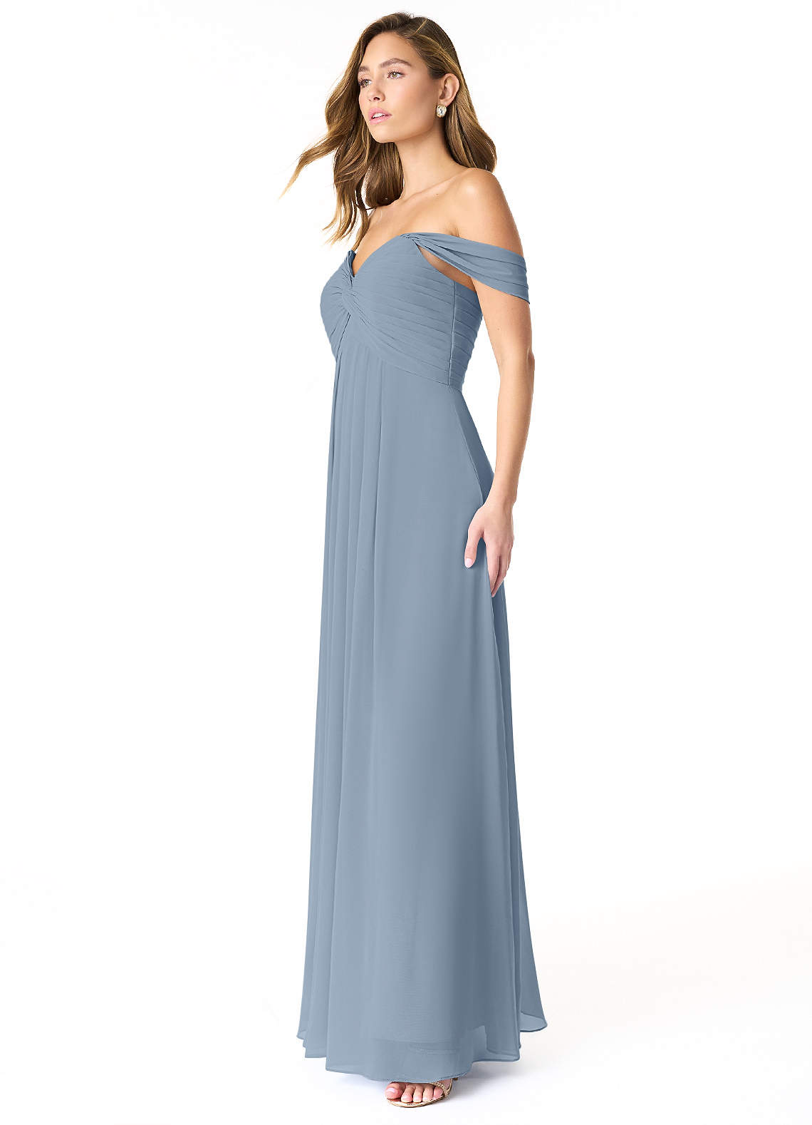 Azazie Kaitlynn Bridesmaid Dresses Dusty Blue Empire Ruched Chiffon Convertible Dress image3
