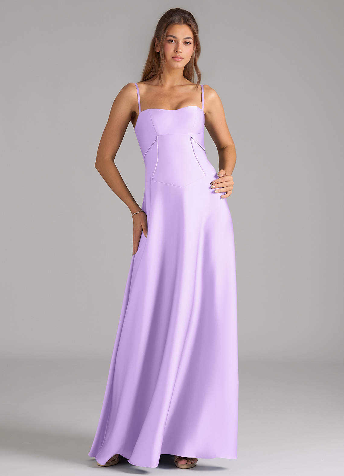 Azazie Valentine Bridesmaid Dresses Lilac A-Line Corset Stretch Satin Dress image1