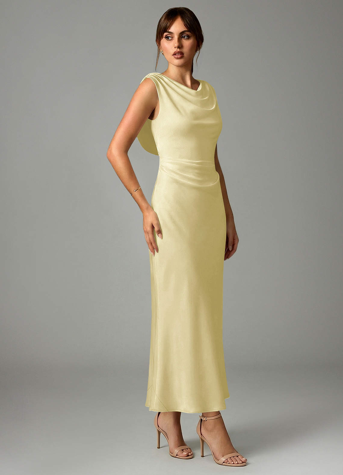 Azazie Kieryn Brautjungfernkleider Meerjungfrau-Linie Plissee Stretch-Satin Kleid Zitronensorbet image3