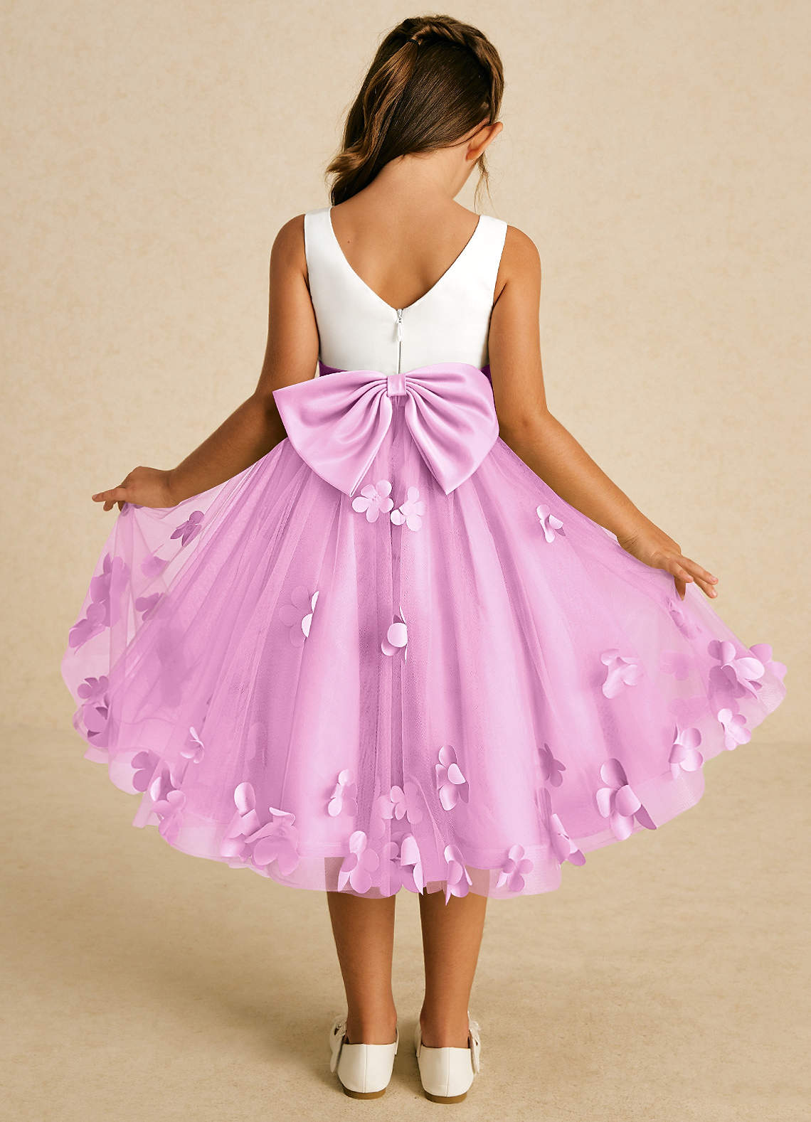 Azazie Sprout vestidos de niña de las flores Vestido de Rosa Caramelo de Tul de Corte En A con Lazo image1