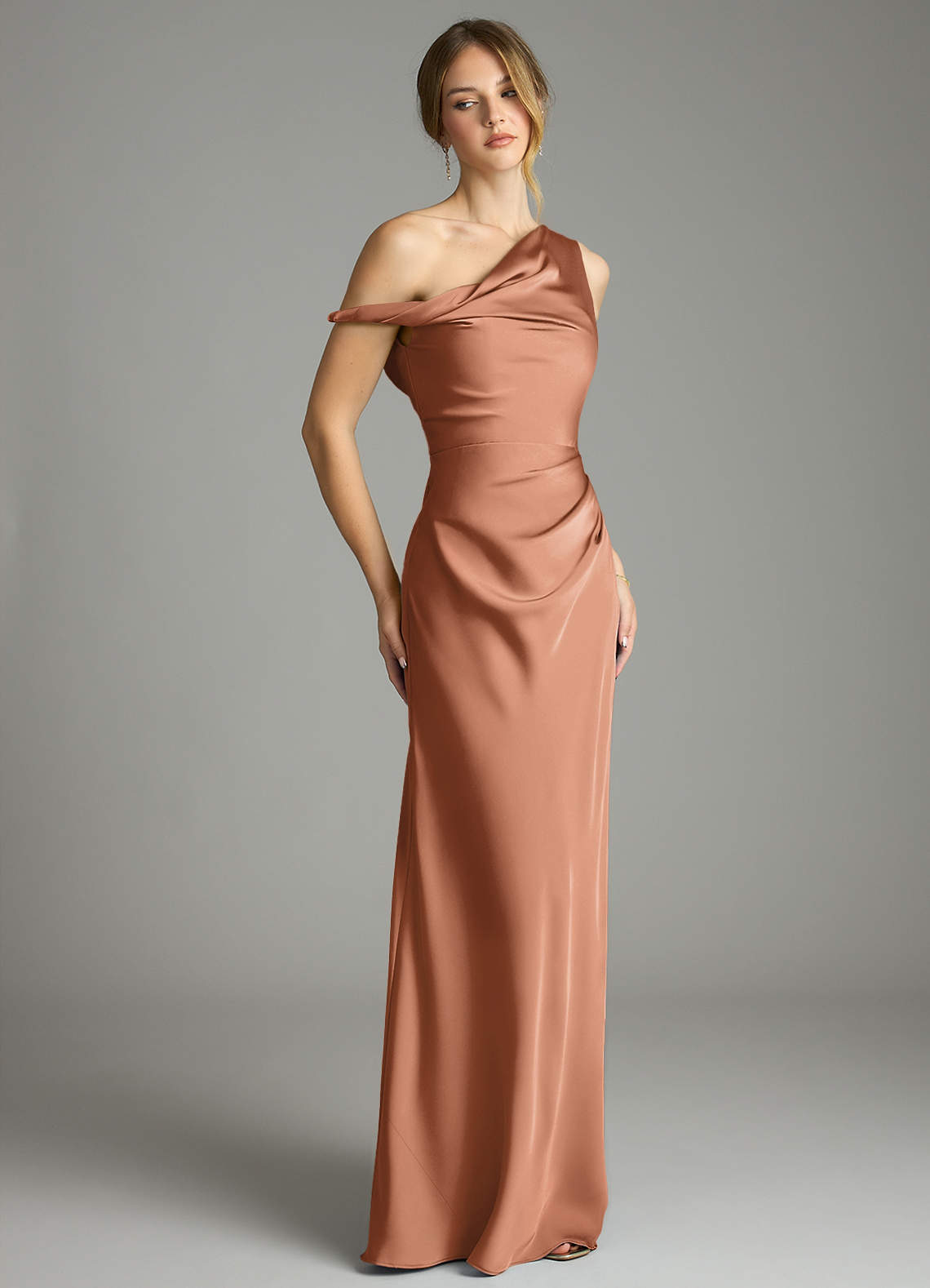 Azazie Emerson Bronzer Stretch Satin Bridesmaid Dresses | Azazie