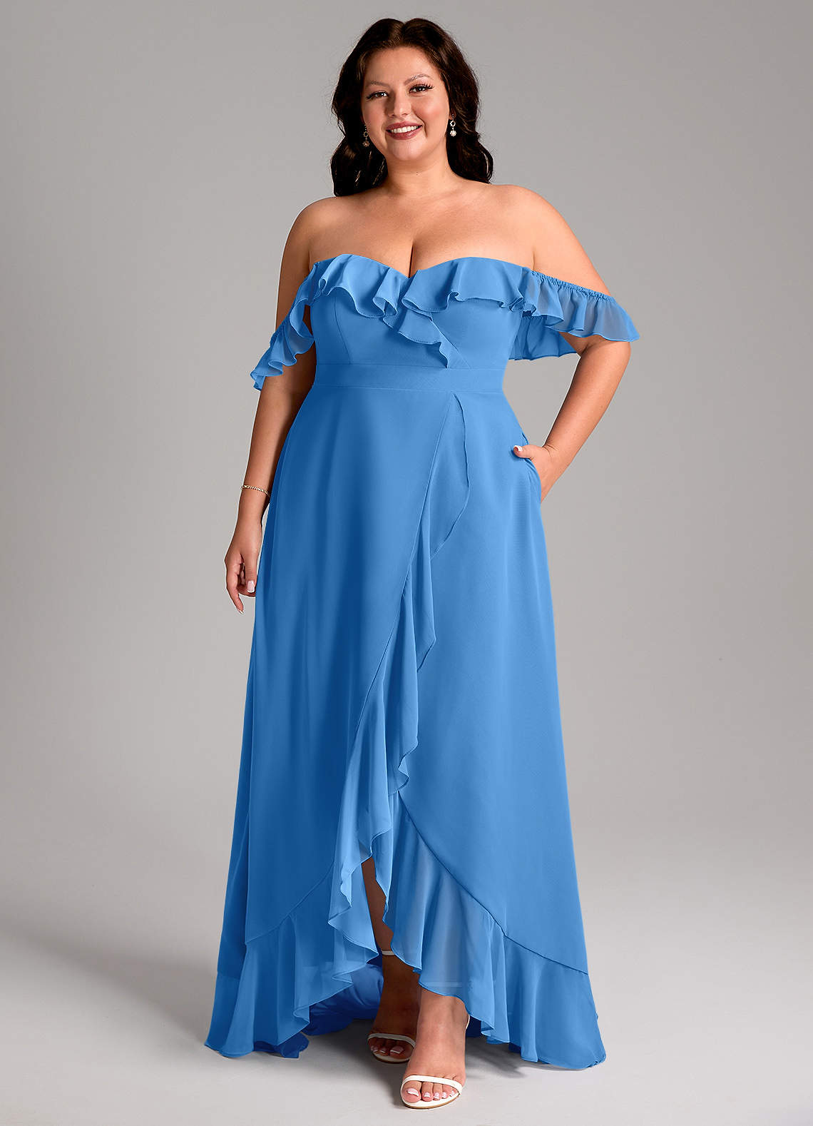 Azazie Lyra Abiti da Damigella Abito Convertibile A-Line in Chiffon Blue Jay image1