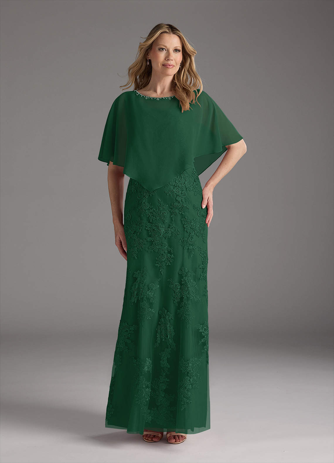 Azazie Whilhelmina Kleider für die Brautmutter Meerjungfrau-Linie Spitze Chiffon Kleid Dunkelgrün image1