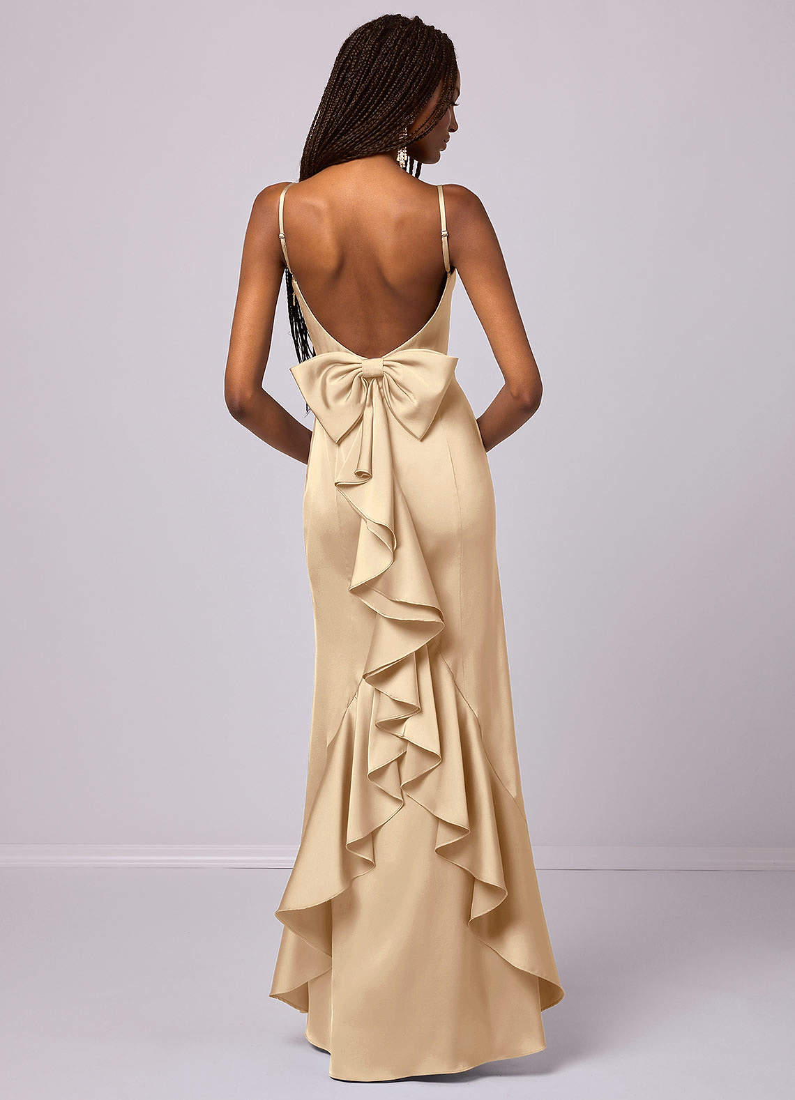Barbie™ ❤ AZAZIE 1033 Ready to Ship Champagne Stretch Satin