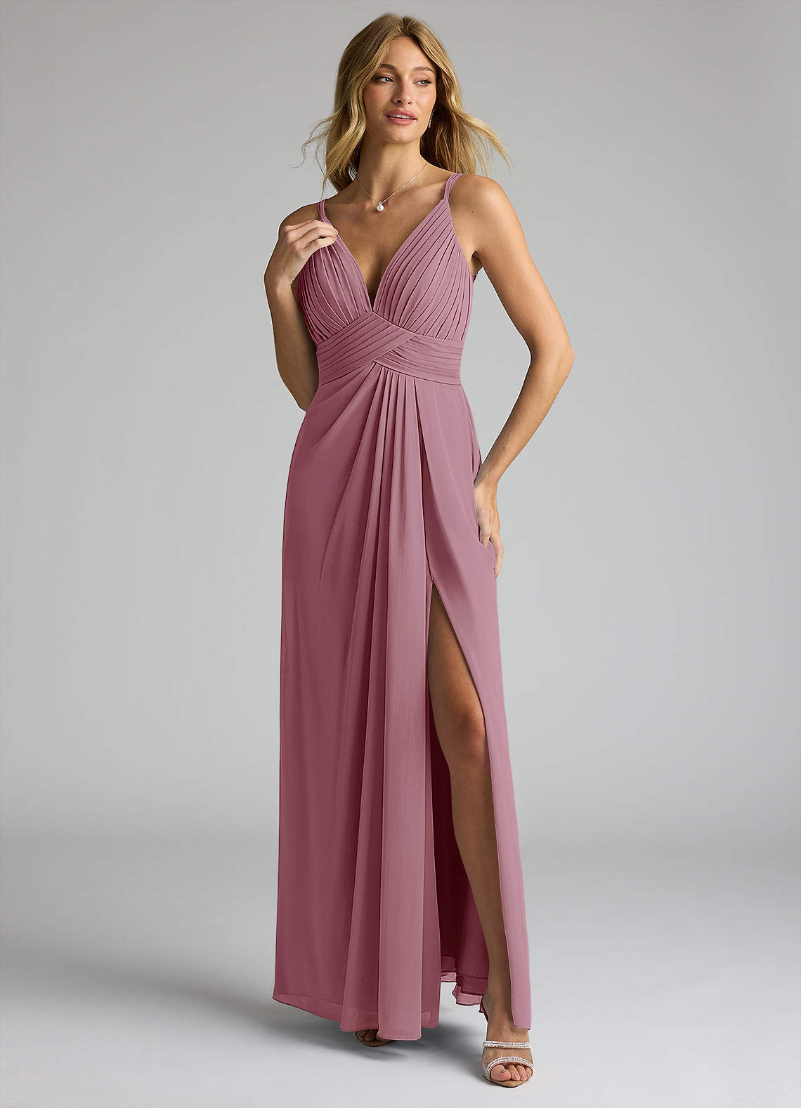 Azazie Maren Allure Bridesmaid Dresses Vintage Mauve A-Line V-Neck Lace Chiffon Dress image1