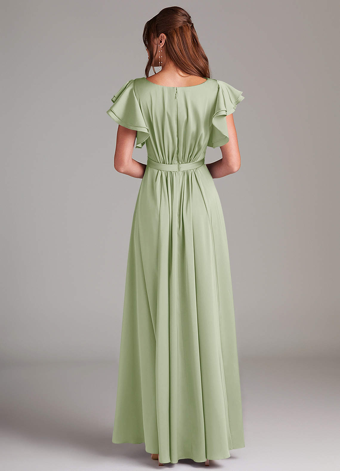 Azazie Daphne Modest Bridesmaid Dresses A-Line Ruched Stretch Satin Floor-Length Dress image5