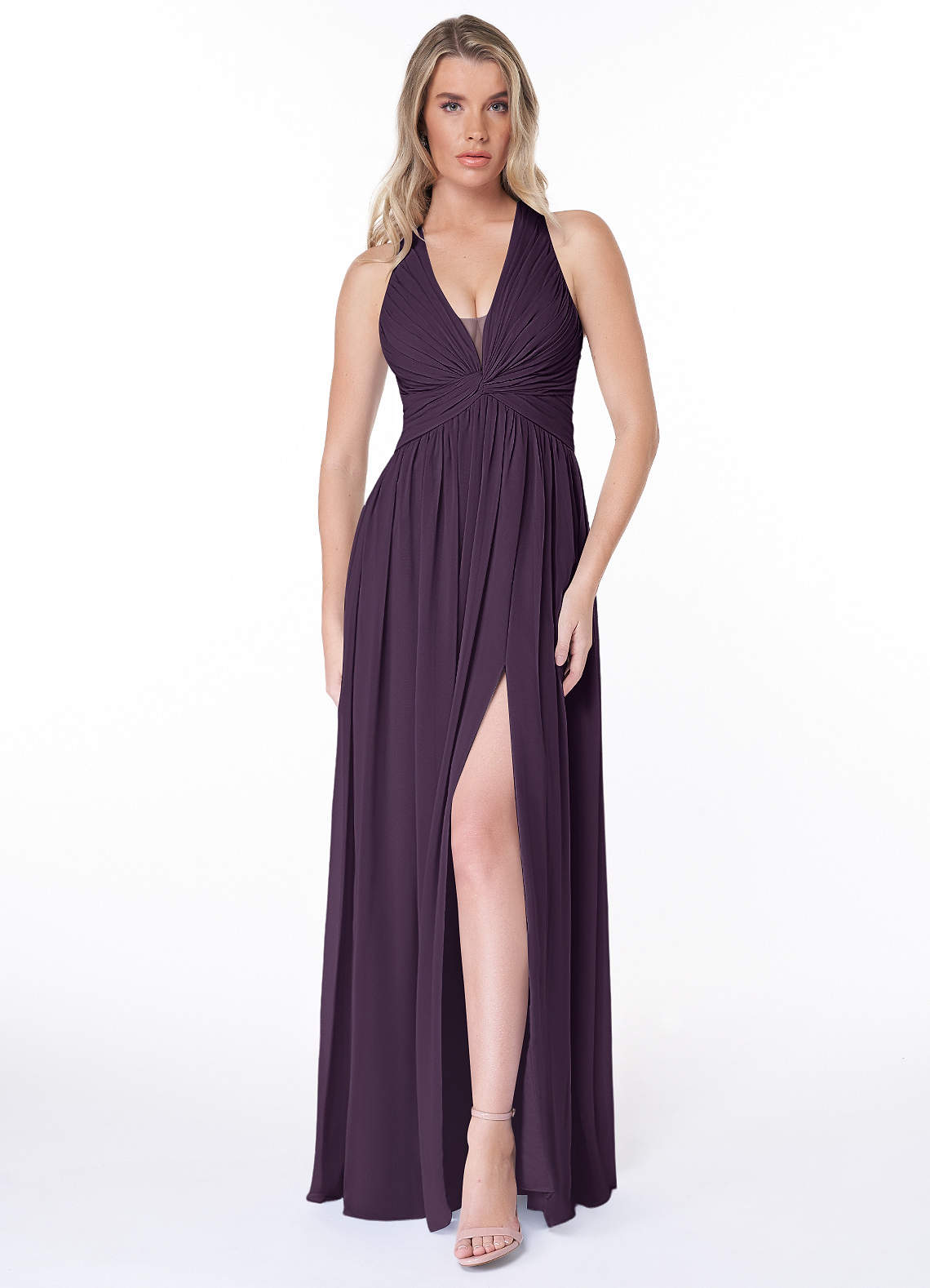 Azazie Jaclyn Bridesmaid Dresses Plum A-Line Pleated Chiffon Dress image1