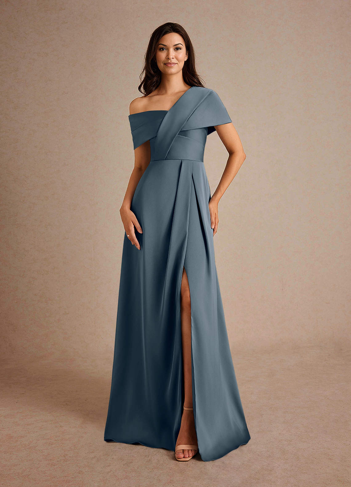 Azazie Milton Mother of the Bride Dresses Twilight A-Line Pleated Stretch Satin Dress image4