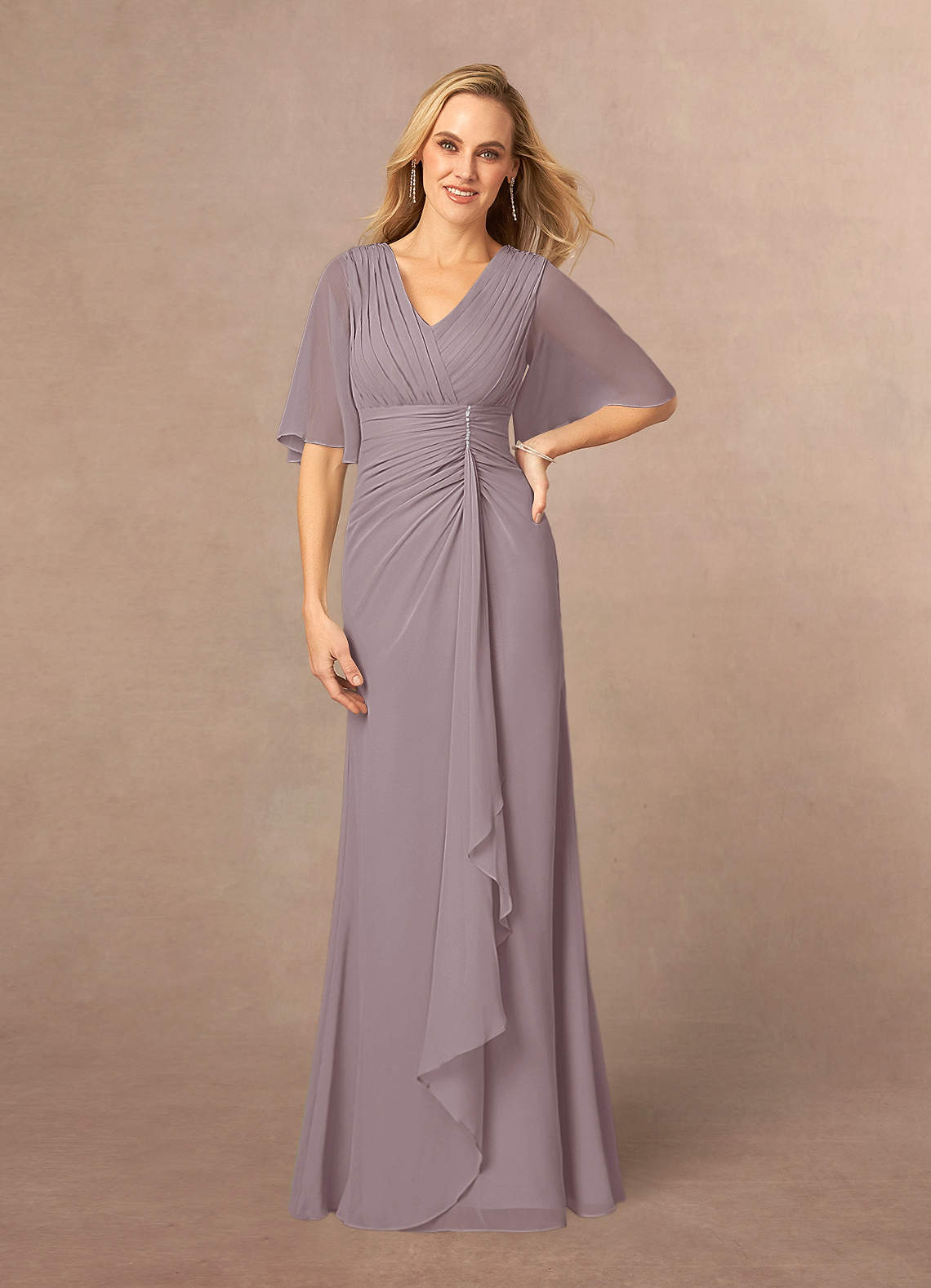 Azazie Carson Mother of the Bride Dresses Dusk A-Line V-Neck Lace Chiffon Dress image1