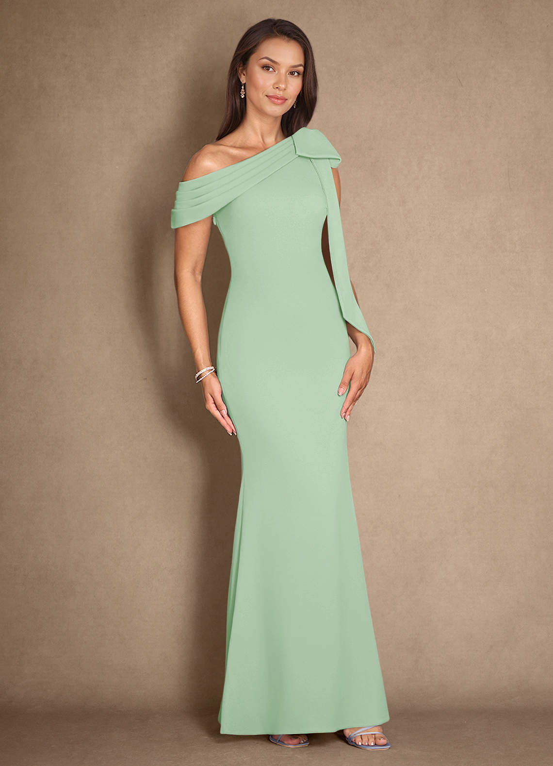 Azazie Myers Mother of the Bride Dresses Dusty Sage Mermaid Pleated Stretch Crepe Dress image2