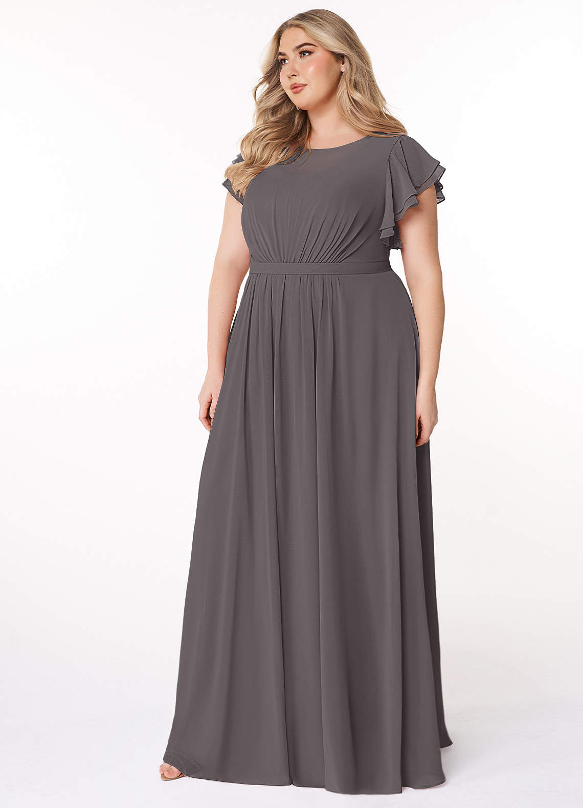 Azazie Daphne Modest Bridesmaid Dresses A-Line Ruffled Chiffon Floor-Length Dress image7