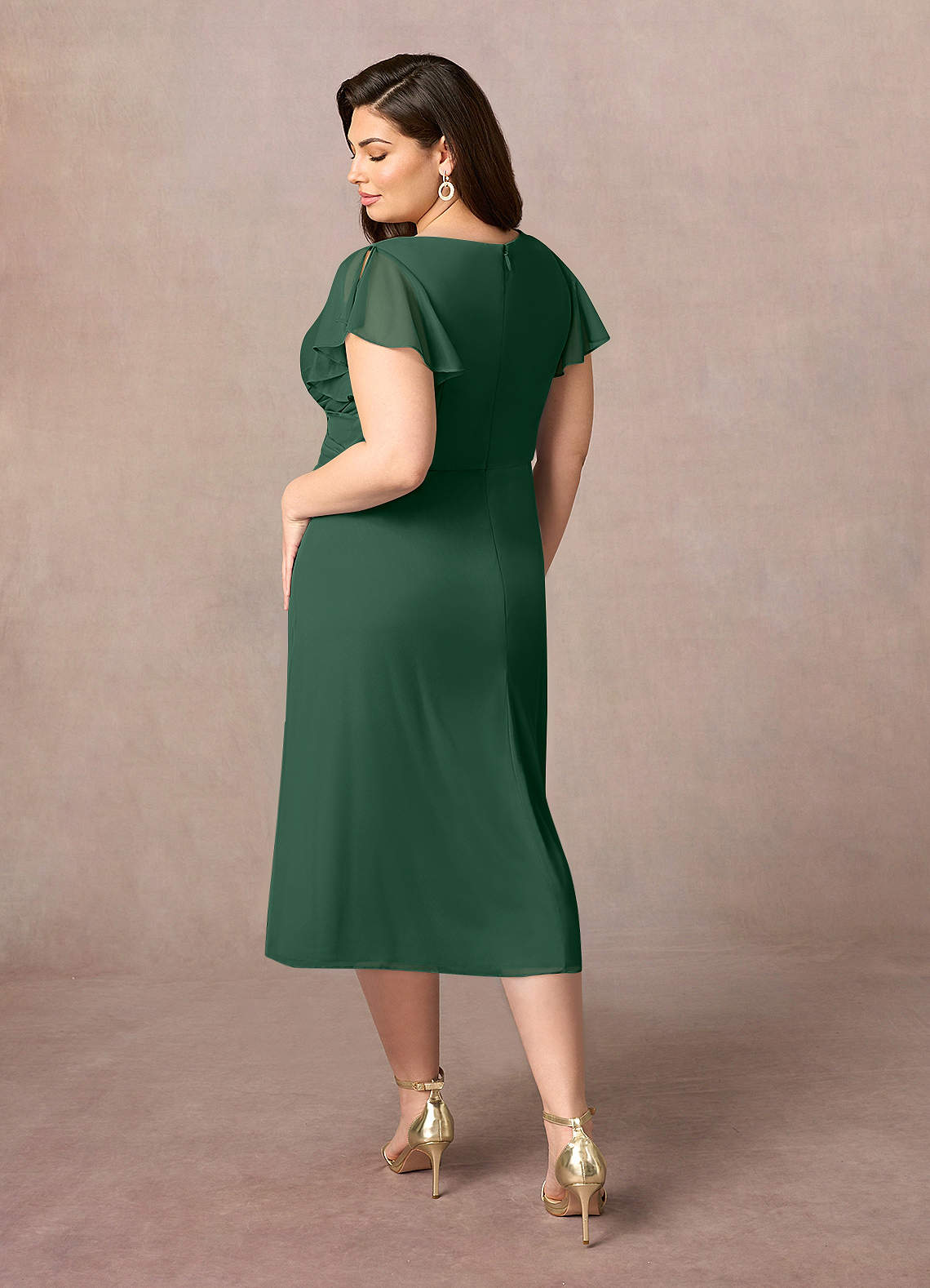 Azazie Plus Size A-Line/Princess V-Neck Tea-Length Mesh Mother of Groom/Bride Dresses - Black