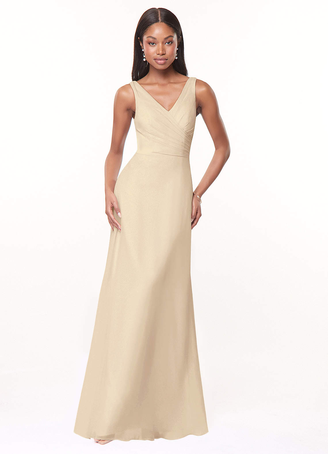 Azazie Nala Brautjungfernkleider A-Linie Plissee Chiffon Kleid Champagner image1