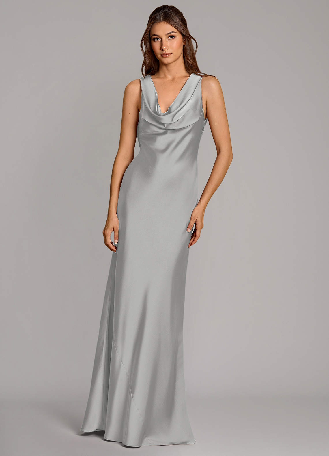 Azazie Cheryl Vestidos de madrinha de casamento Vestido Prata de Cetim elástico de sereia image3