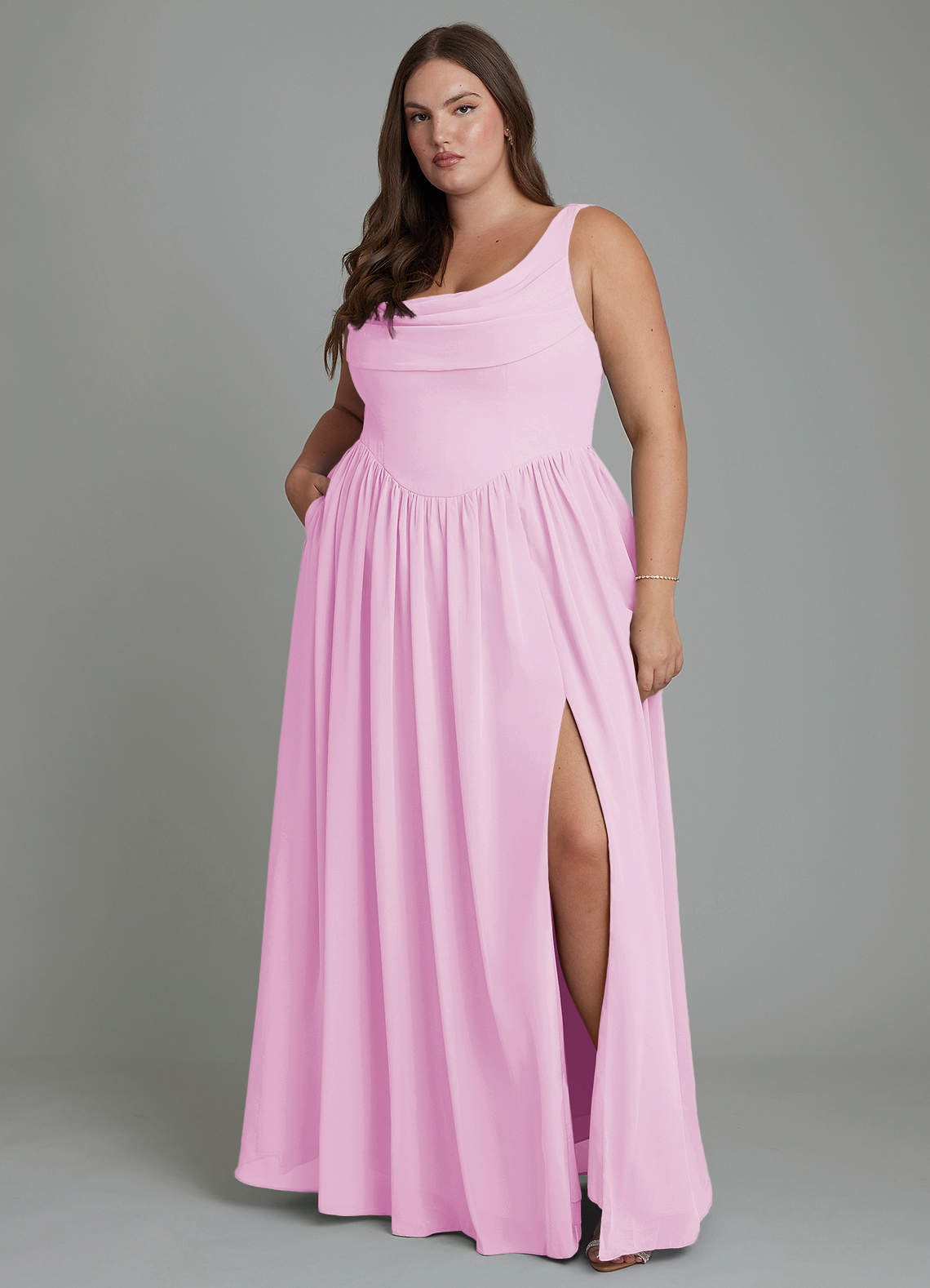 Azazie Novi Bridesmaid Dresses Candy Pink A-Line Pleated Chiffon Dress image1