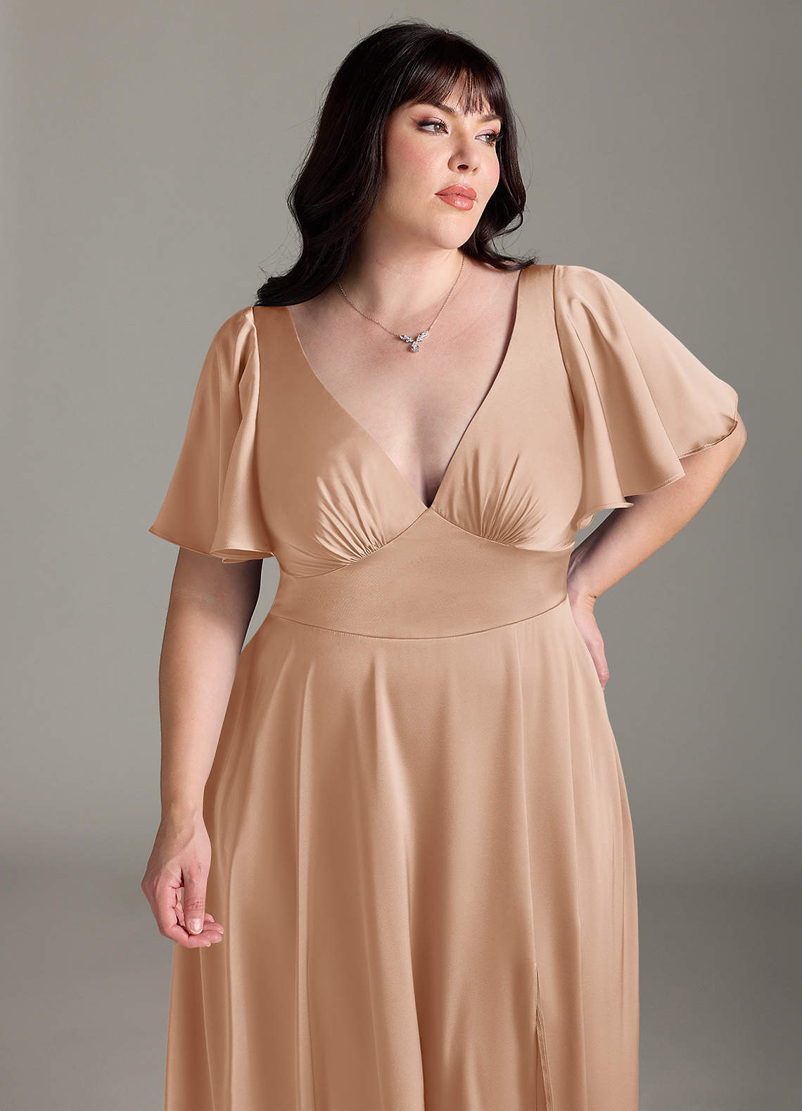 Azazie Kimber Bridesmaid Dresses English Rose A-Line Ruched Stretch Satin Dress image10