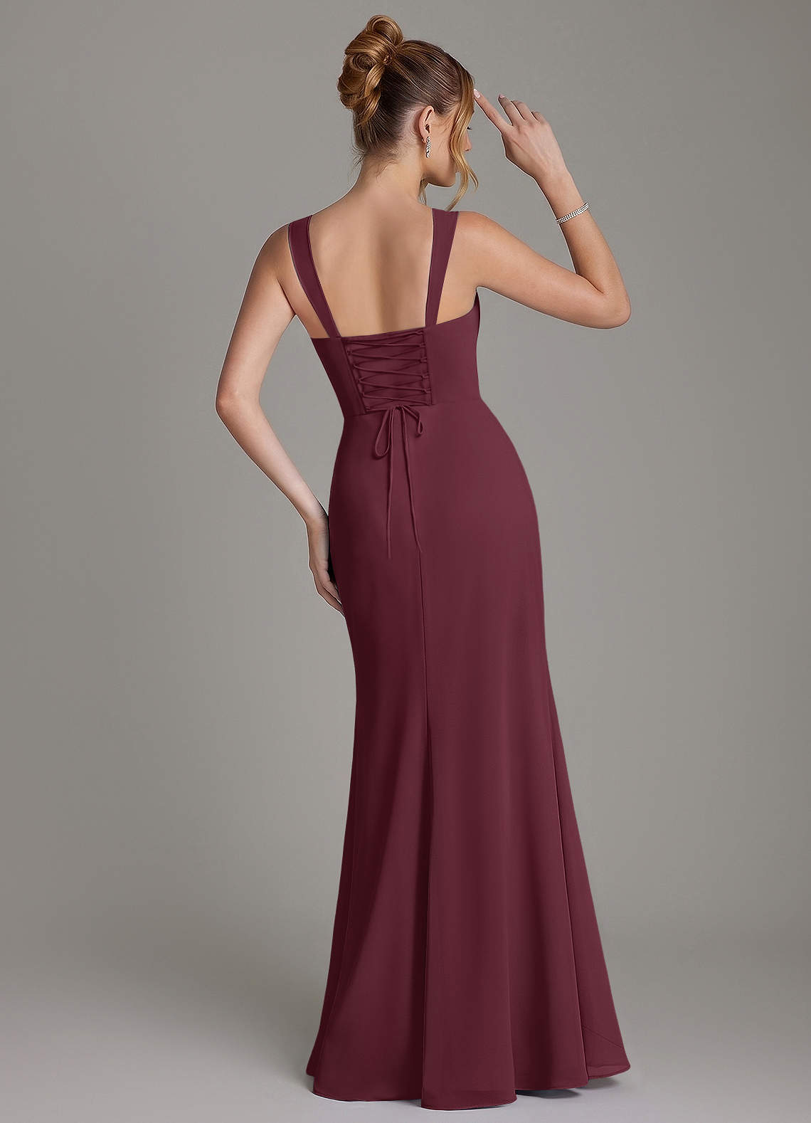 Azazie Agustina Bridesmaid Dresses Cabernet Mermaid Corset Chiffon Dress image6