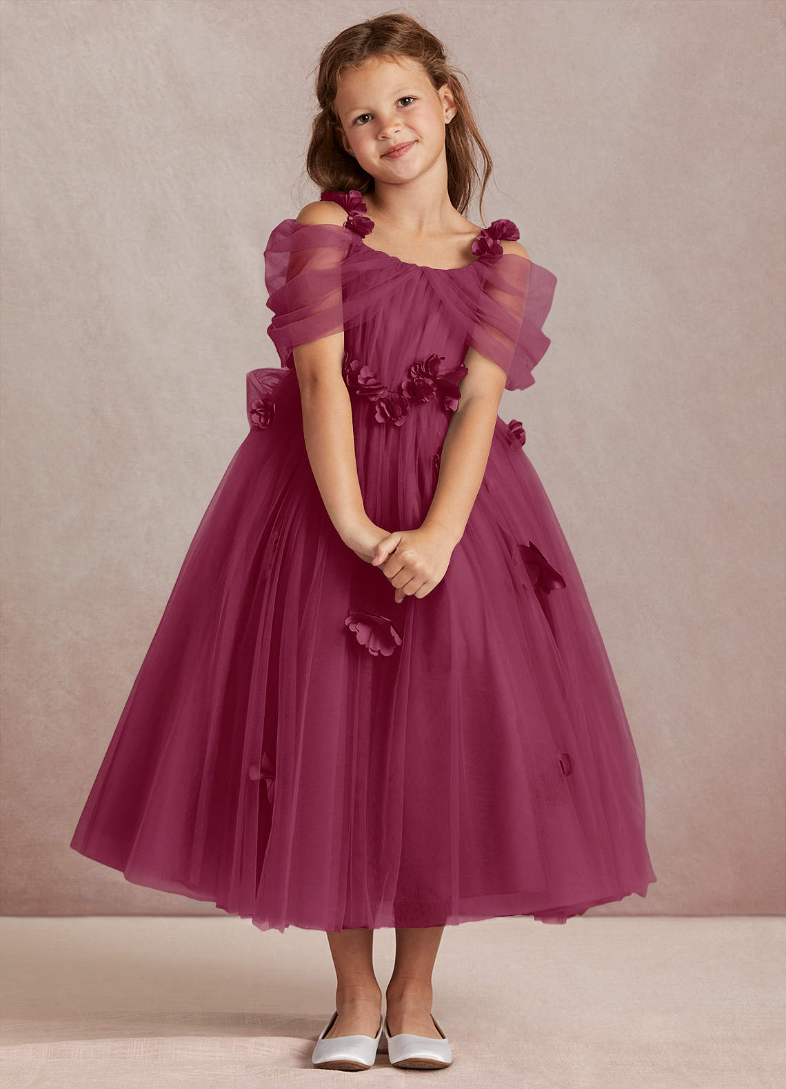 Azazie Shaylee vestidos de niña de las flores Vestido de Mora de Tul de Corte En A con Vestidos sin tirantes image1