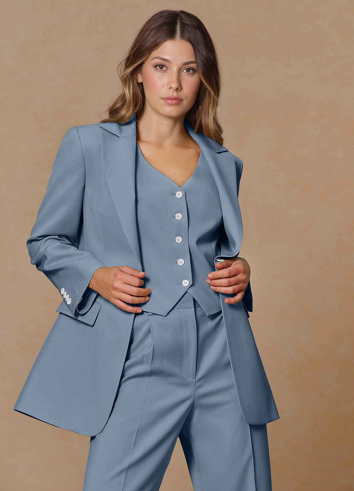 front Rowan Staubblau Performance-Blazer mit raffiniertem Webmuster
