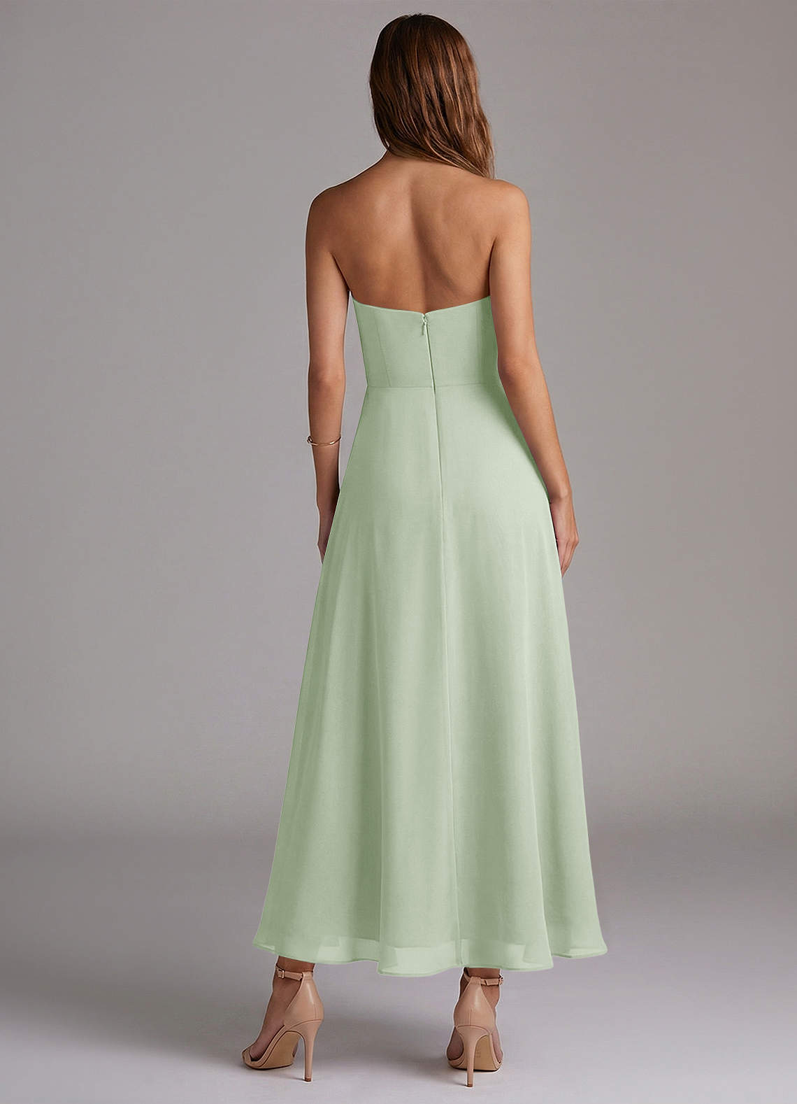 Azazie Wren Vestidos de madrinha de casamento Vestido Dusty Sage de Chiffon de Linha A com Sem alças image3