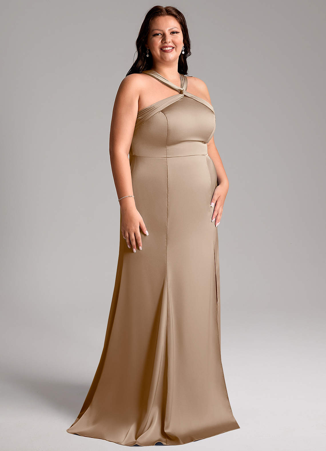 Azazie Rue Vestidos de damas de honor Vestido de Gris Pardo de Satén Elástico de Corte Sirena con Plisado image11