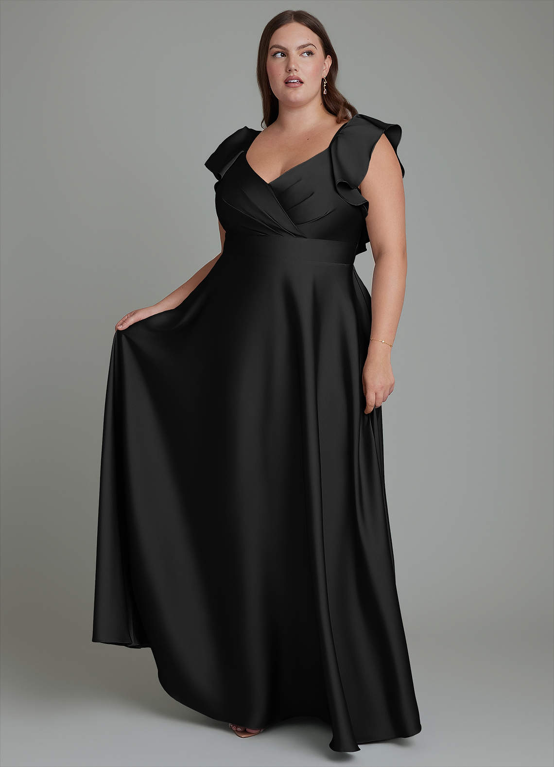 Azazie Leilani Bridesmaid Dresses Black A-Line Ruched Stretch Satin Dress image1