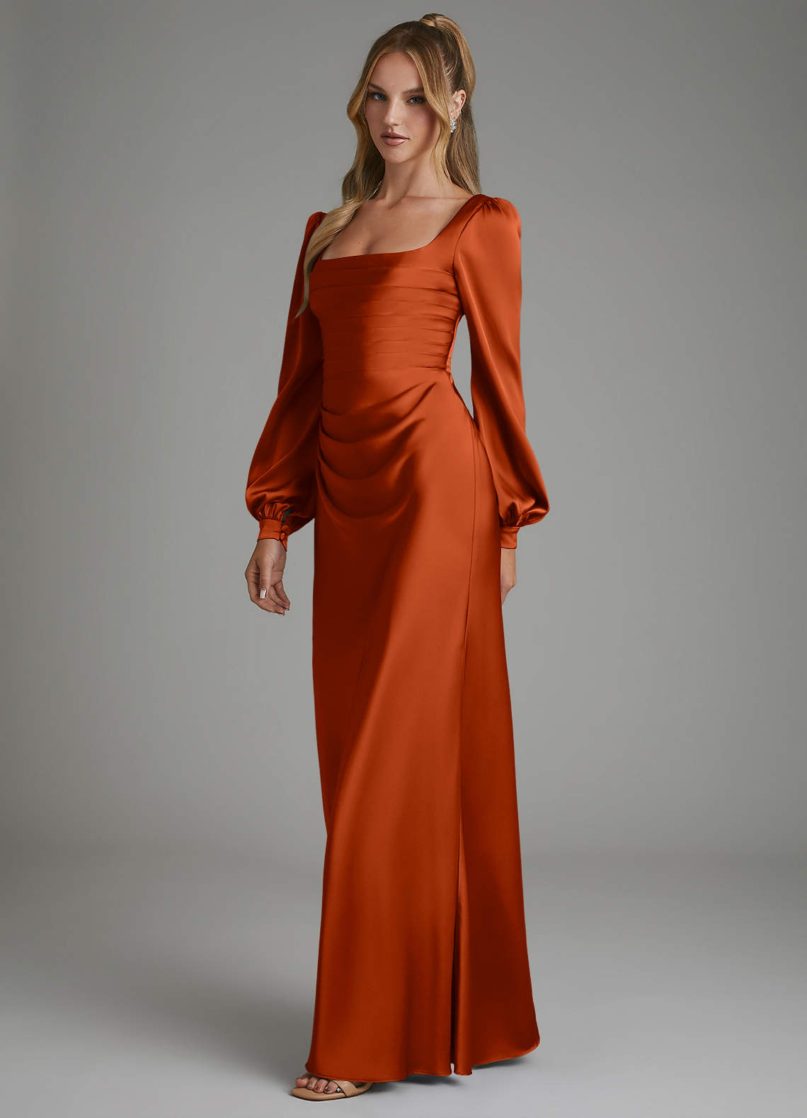 paprika orange bridesmaid dresses Azazie Mermaid Square Neck Long Sleeve Floor-Length Stretch Satin Color:Creme » All applicable duties Beaded prom dresses mini bodycon party dresses