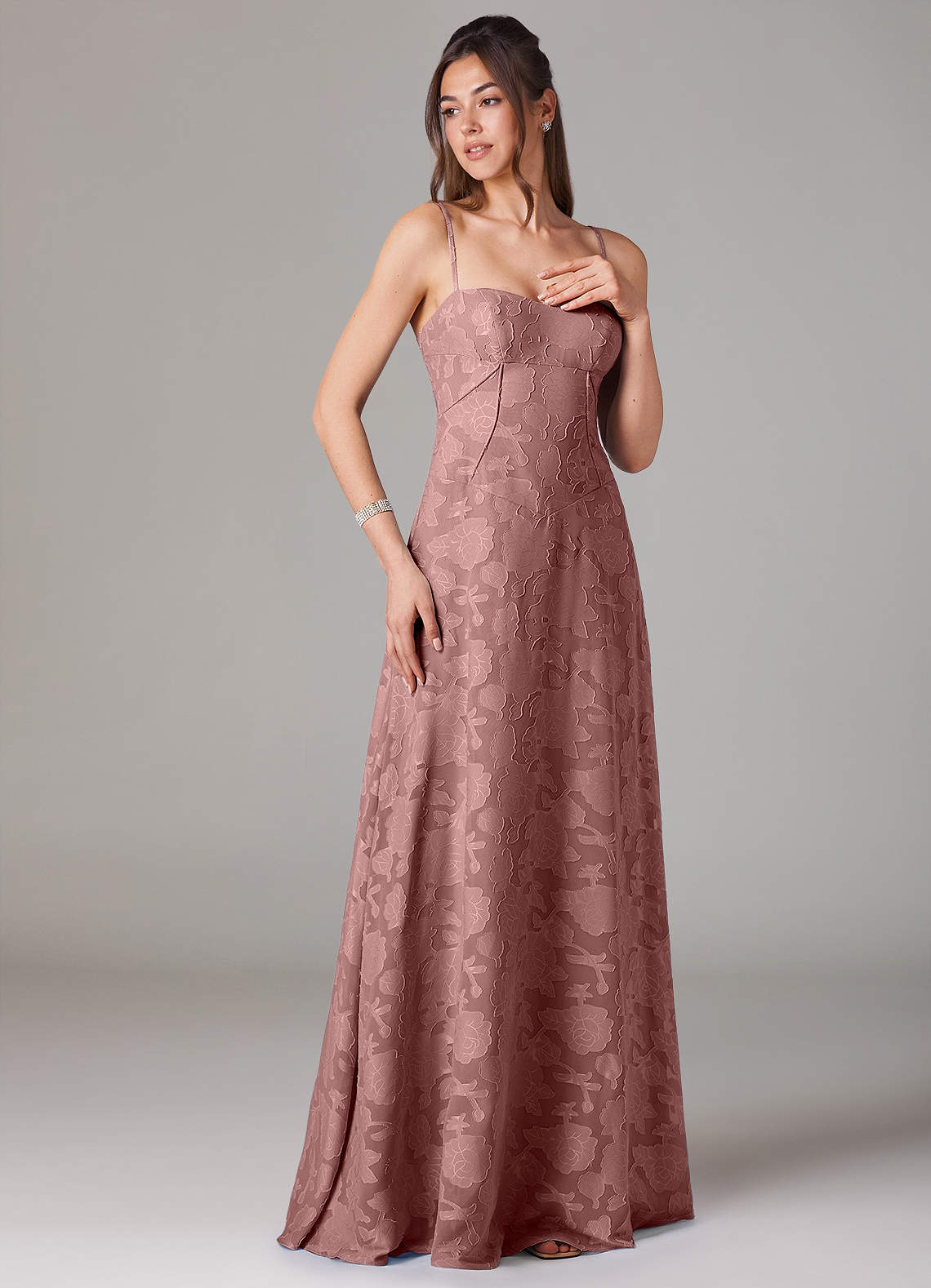 Azazie Valentine Bridesmaid Dresses Dusty Rose A-Line Sweetheart Neckline Floral Burnout Dress image2