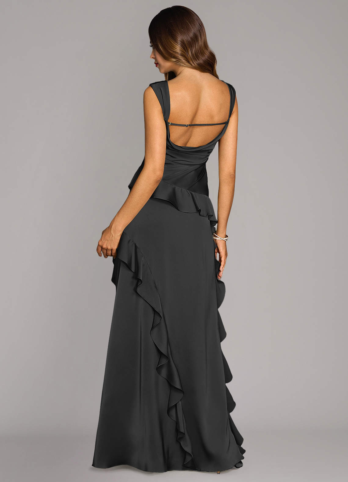 Azazie Sloane Bridesmaid Dresses Black A-Line Sweetheart Neckline Stretch Satin Dress image1