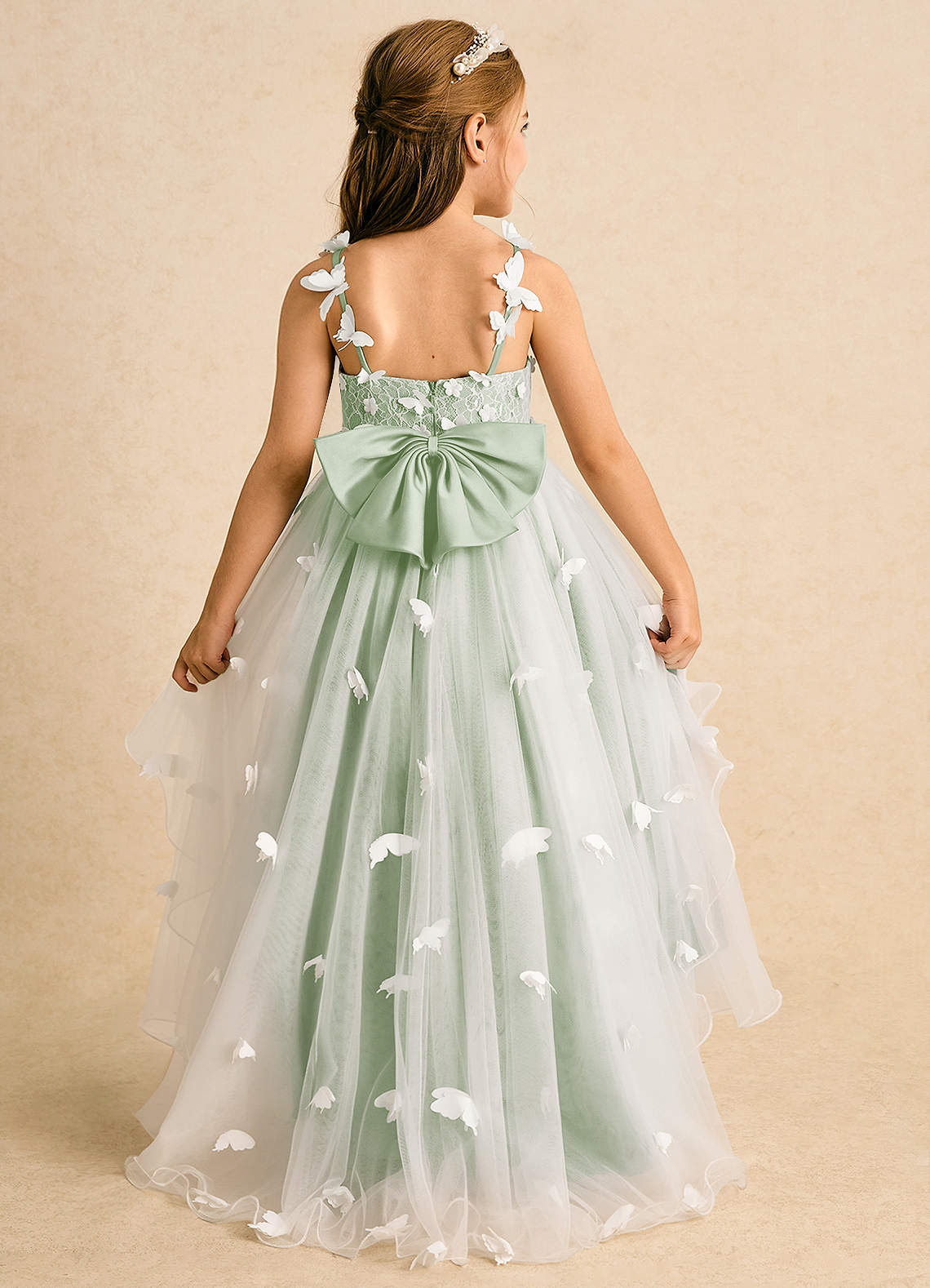 Azazie Darlina Robe Demoiselle D'honneur Fillette Robe Princesse en Tulle Dentelle Ivoire Sauge Poussiéreuse image6