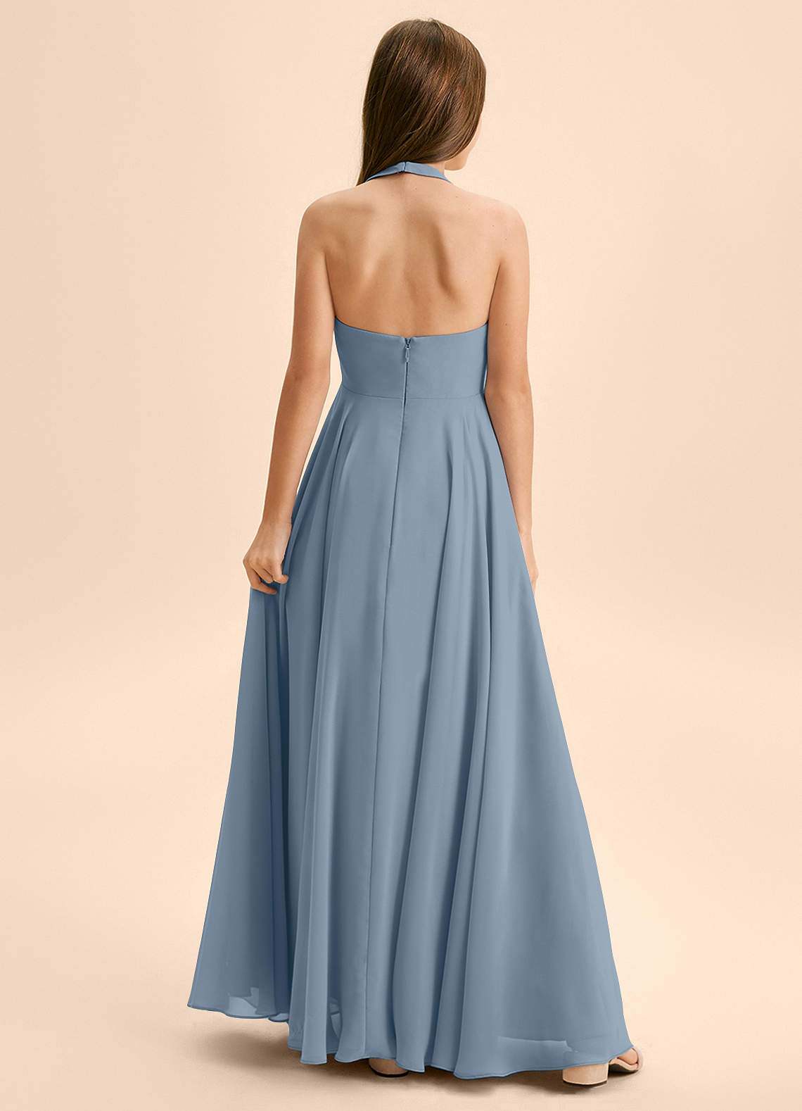 Azazie Kady Junior A-Linie Herzausschnitt Chiffon Kleid Staubblau image1