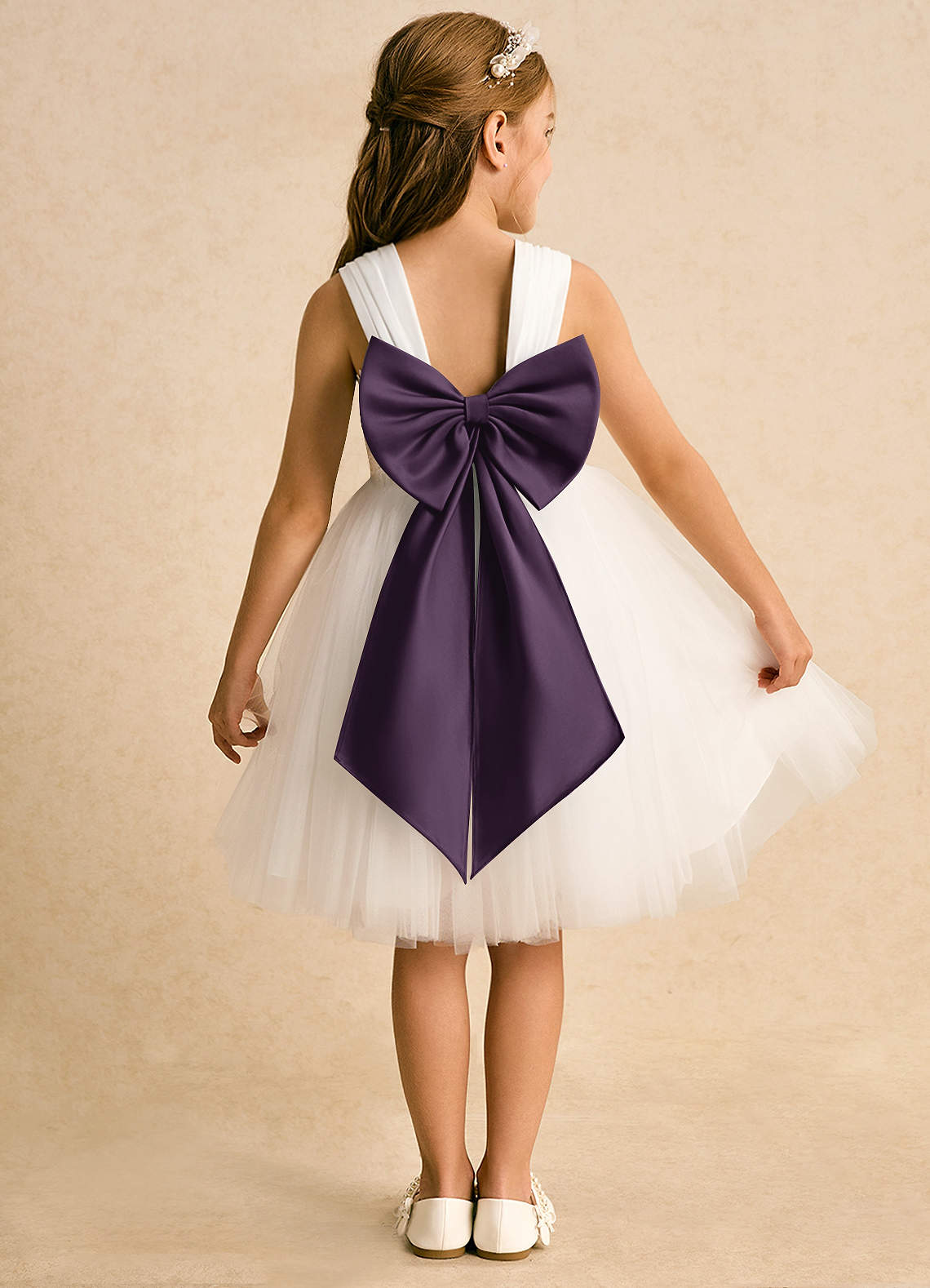 Azazie Dimple Robe Princesse en Tulle Dentelle Ivoire Prune Robe