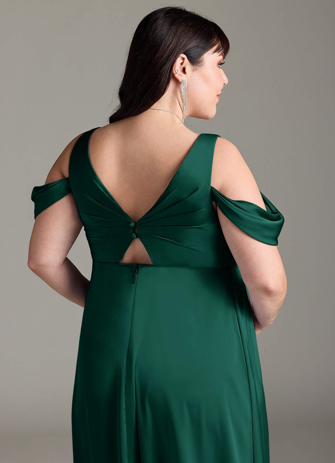 Azazie Rhea Maternity Bridesmaid Dresses A-Line Off-The-Shouler Pleated Stretch Satin Floor-Length Dress image12