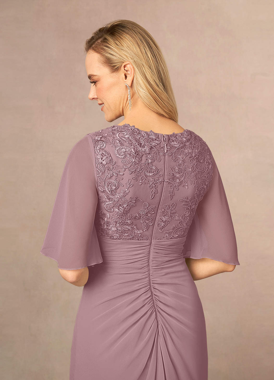 Dusty Rose A-Line V-Neck Lace Chiffon Dress main image 0