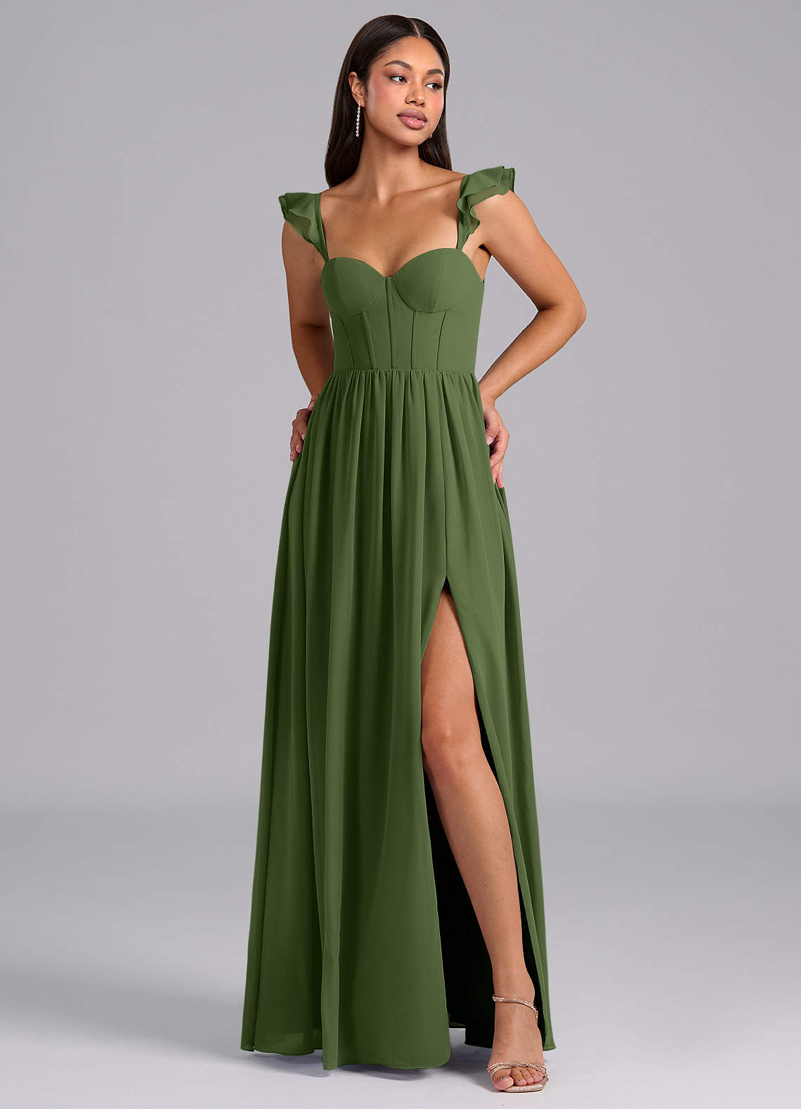 blue dress for baby girl Halle Enchanting One Shoulder Ruched Slit Chiffon Bridesmaid Dresses, Eucalyptus main image 0