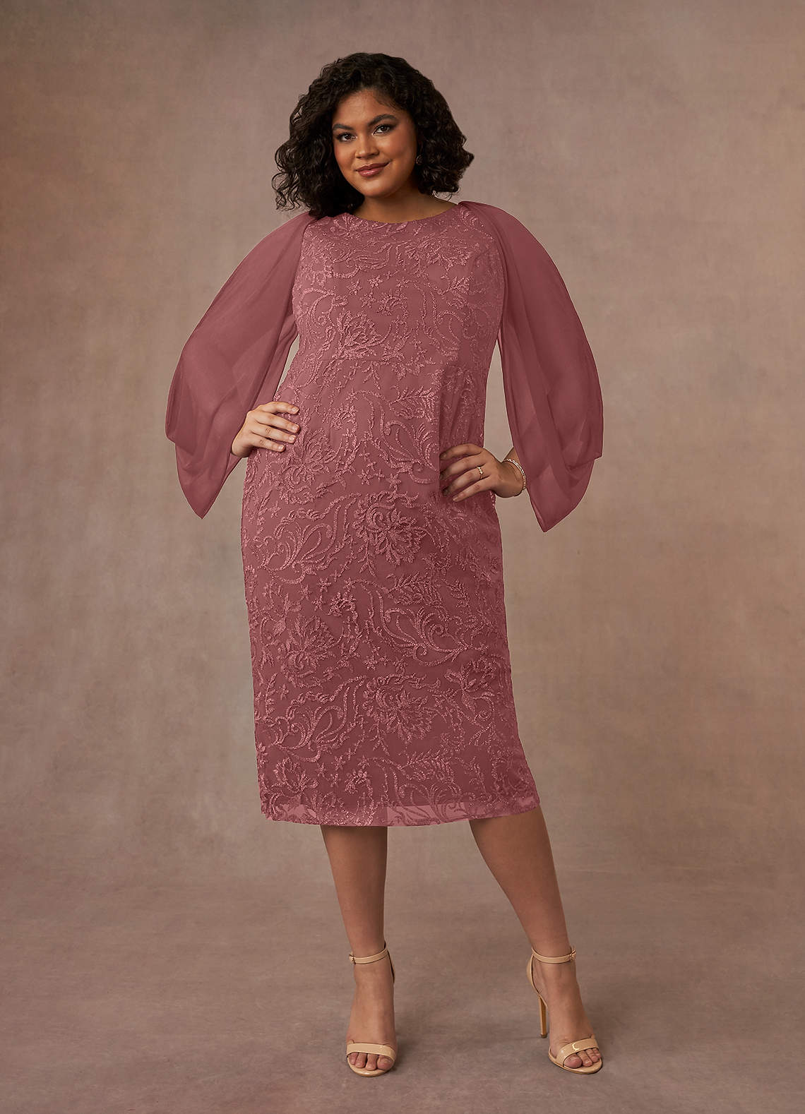 Azazie Mya Mother of the Bride Dresses Desert Rose Sheath Scoop lace Lace Dress image1