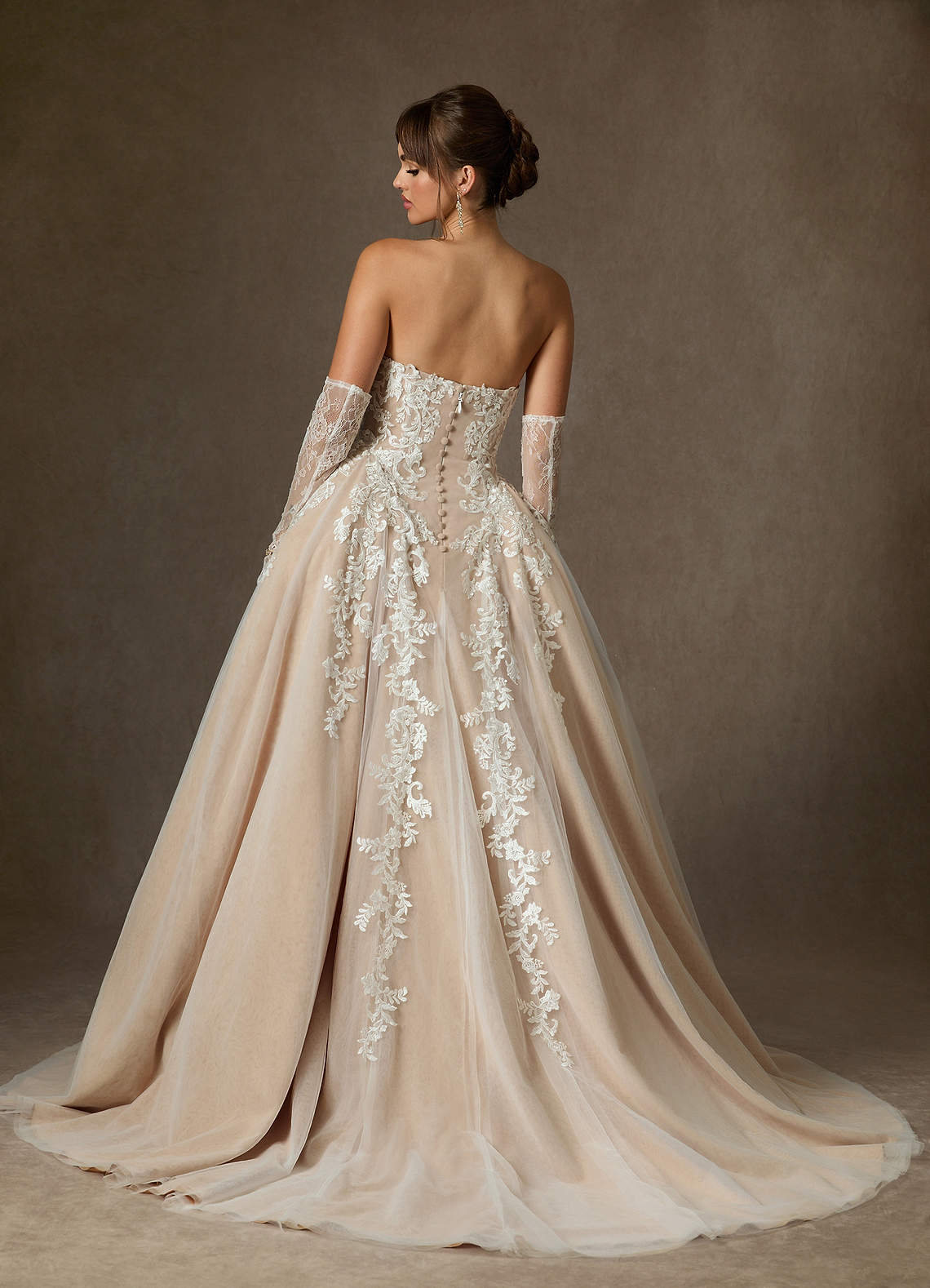 Azazie Sonnet Wedding Dresses Diamond White Champagne Ball-Gown Strapless Lace Dress image2