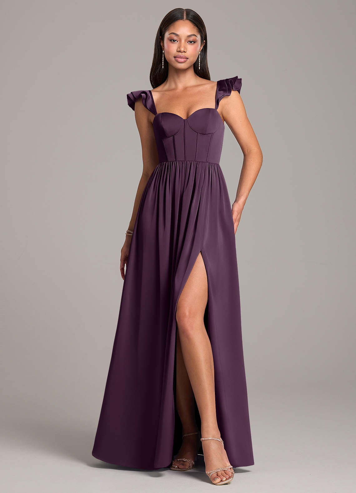Azazie A-Line Sweetheart Floor-Length Stretch Satin Bridesmaid Dresses - Plum Azazie A-Line Sweetheart Floor-Length Stretch Satin Bridesmaid Dresses - Plum