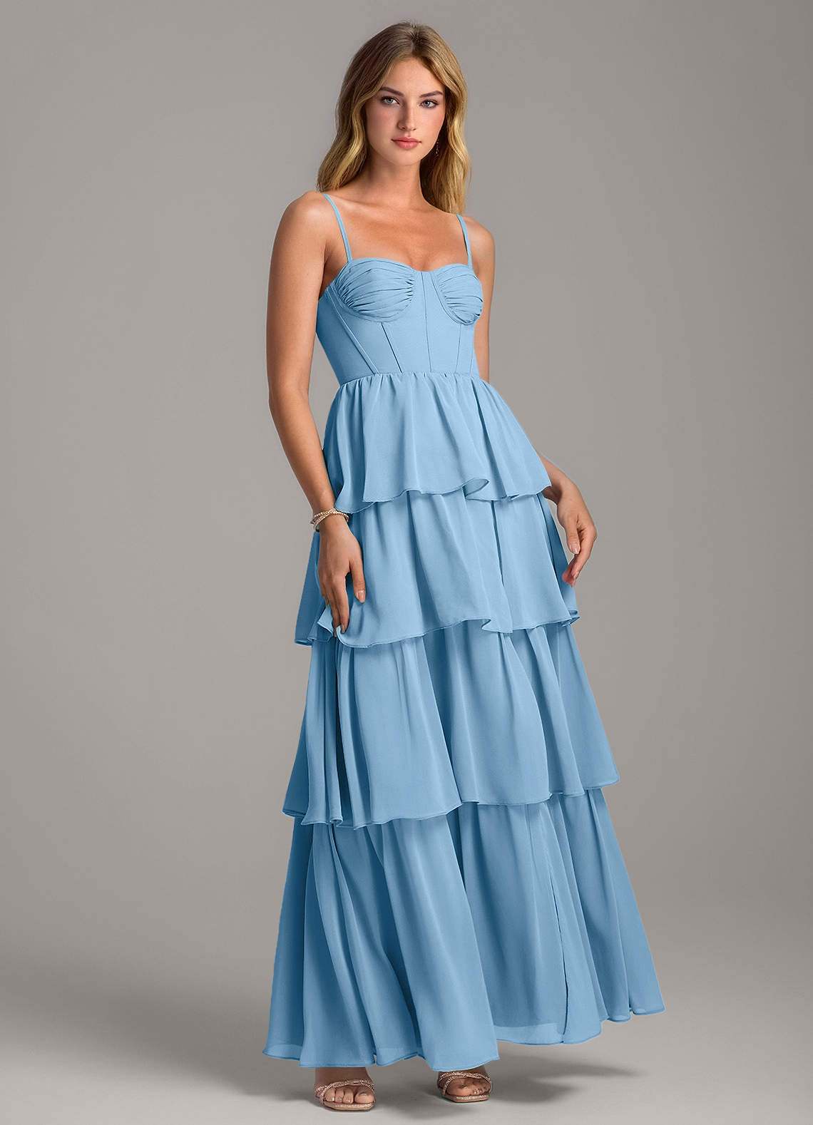 Azazie Alanna Bridesmaid Dresses Steel Blue A-Line Sweetheart Neckline Chiffon Dress image1