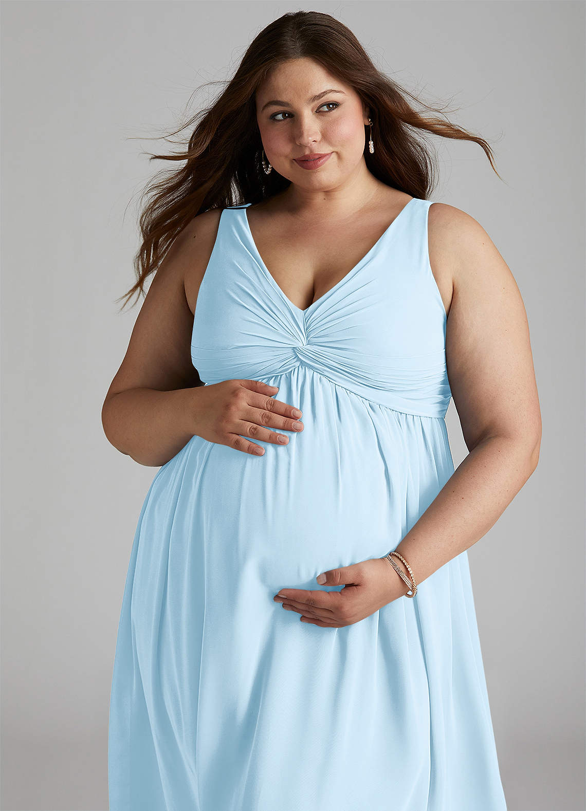 Azazie Yetta Maternity Bridesmaid Dresses A-Line V-Neck Gathered Chiffon Floor-Length Dress image7
