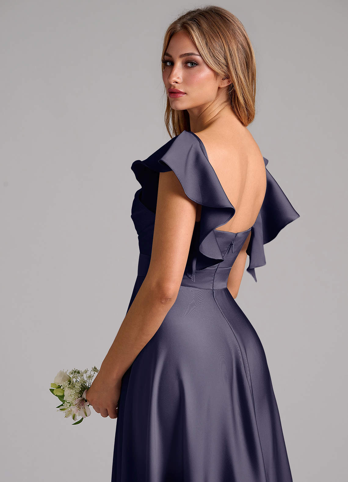 Azazie Leilani Bridesmaid Dresses Stormy A-Line Ruched Stretch Satin Dress image8