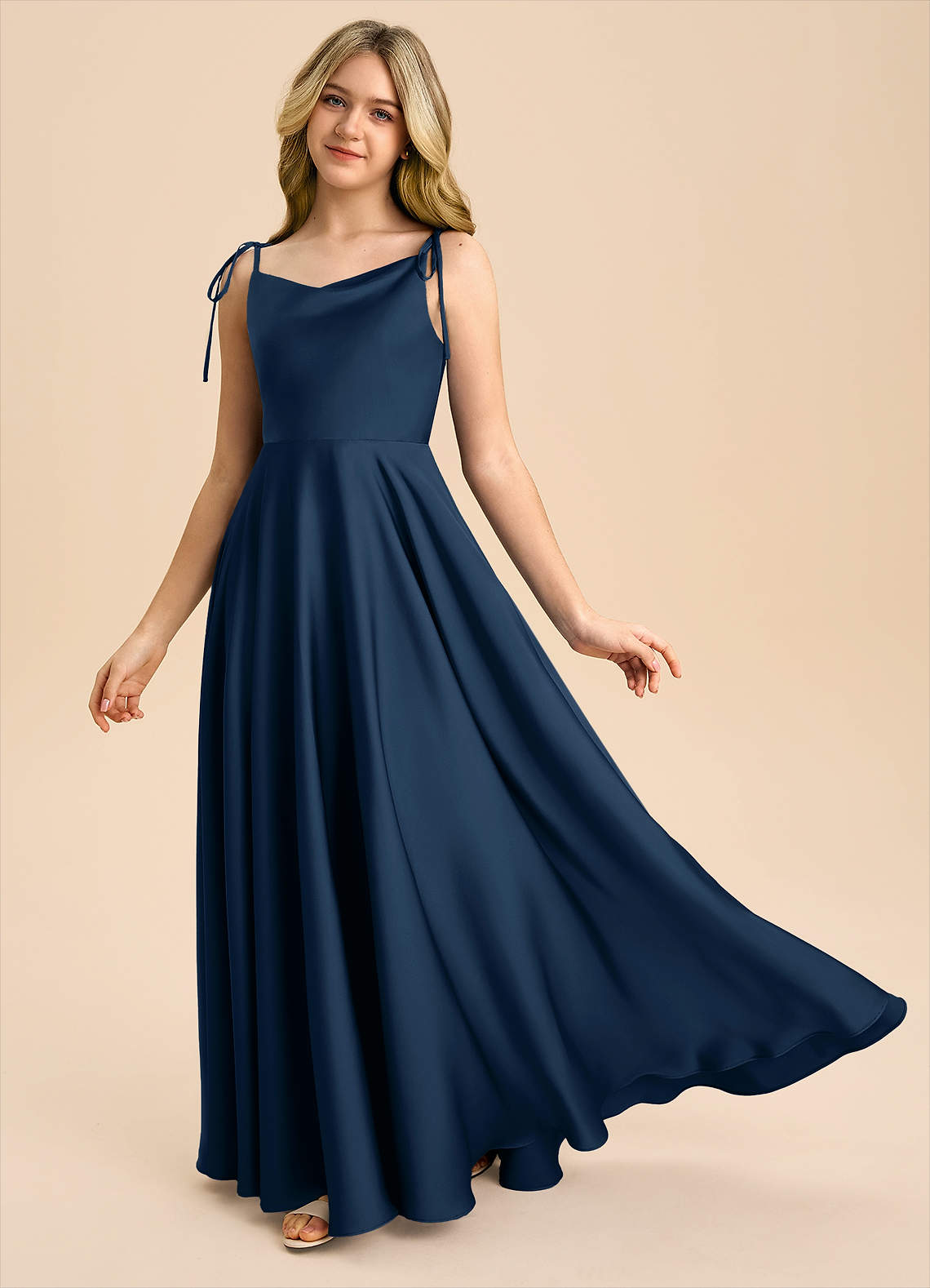 navy blue junior formal dress Open-Back Long Navy Blue Prom Dress with High Neck Navy / 11