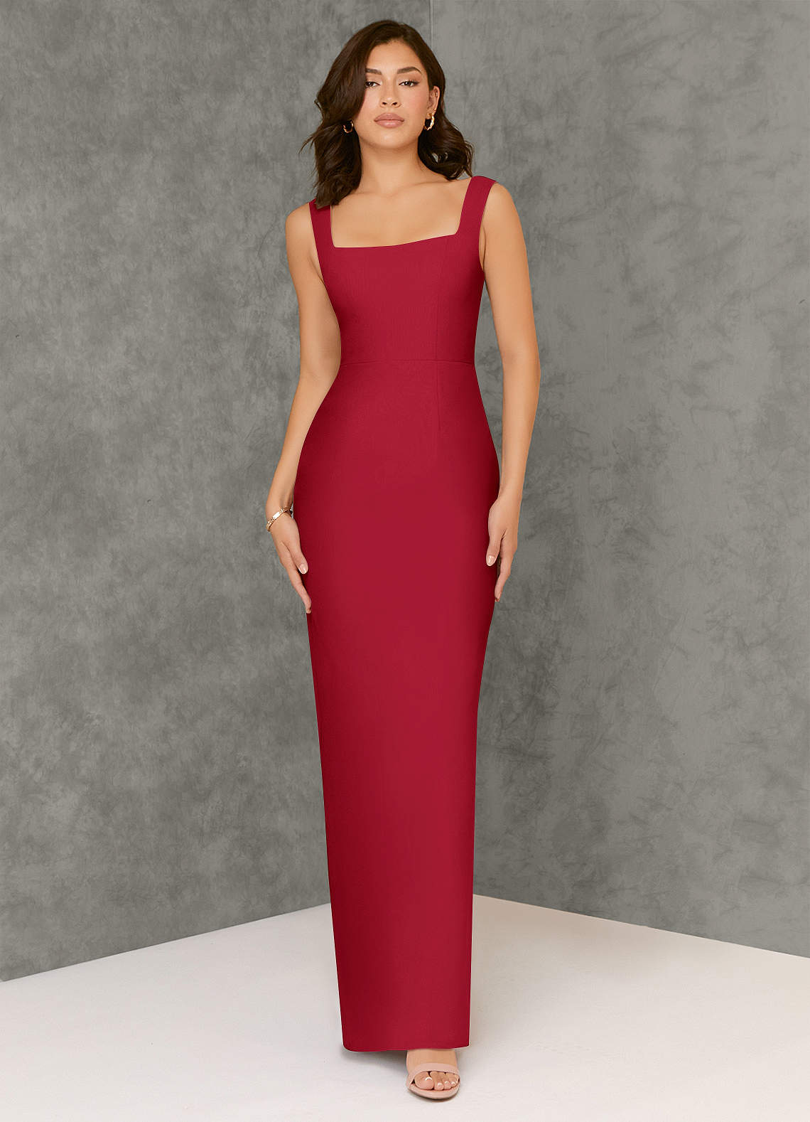 Azazie Flori Bridesmaid Dresses Scarlet Sheath Square Neckline Chiffon Dress image1