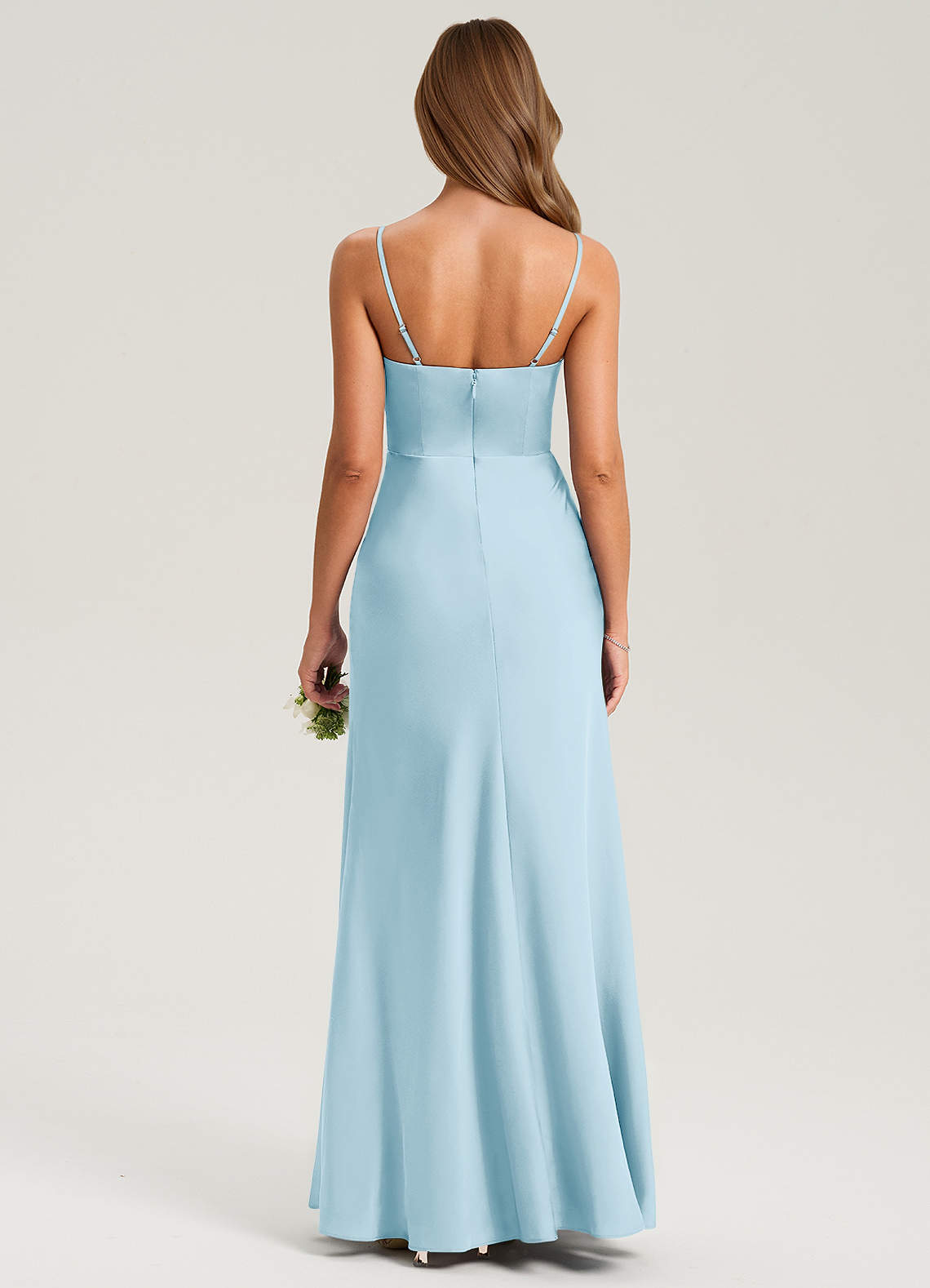 Azazie Lidia Bridesmaid Dresses Sky Blue Mermaid Side Slit Stretch Satin Dress image7